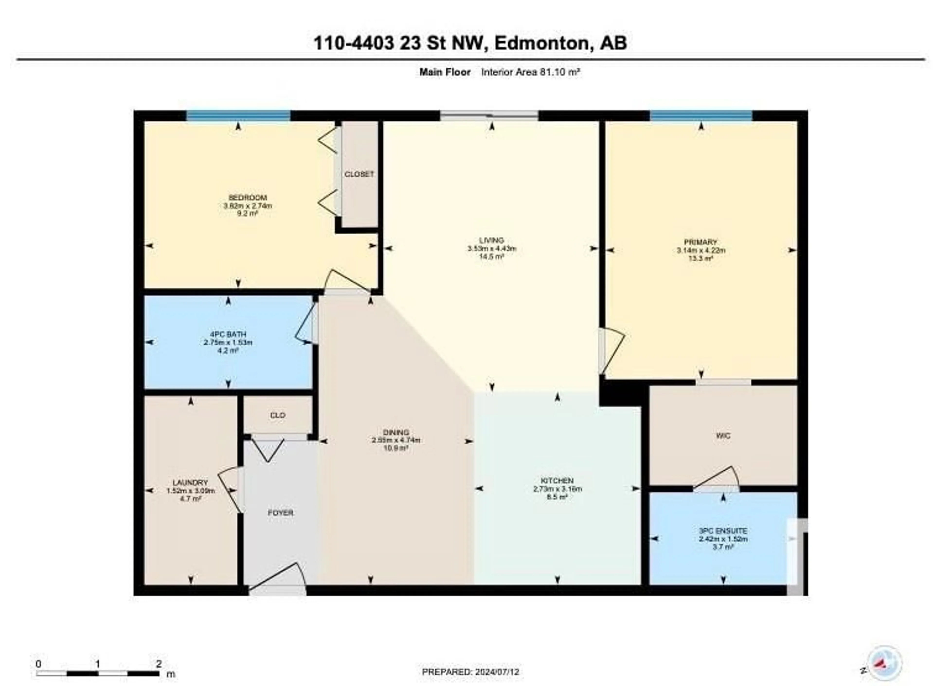 Floor plan for #110 4403 23 ST SW NW, Edmonton Alberta T6T0B6