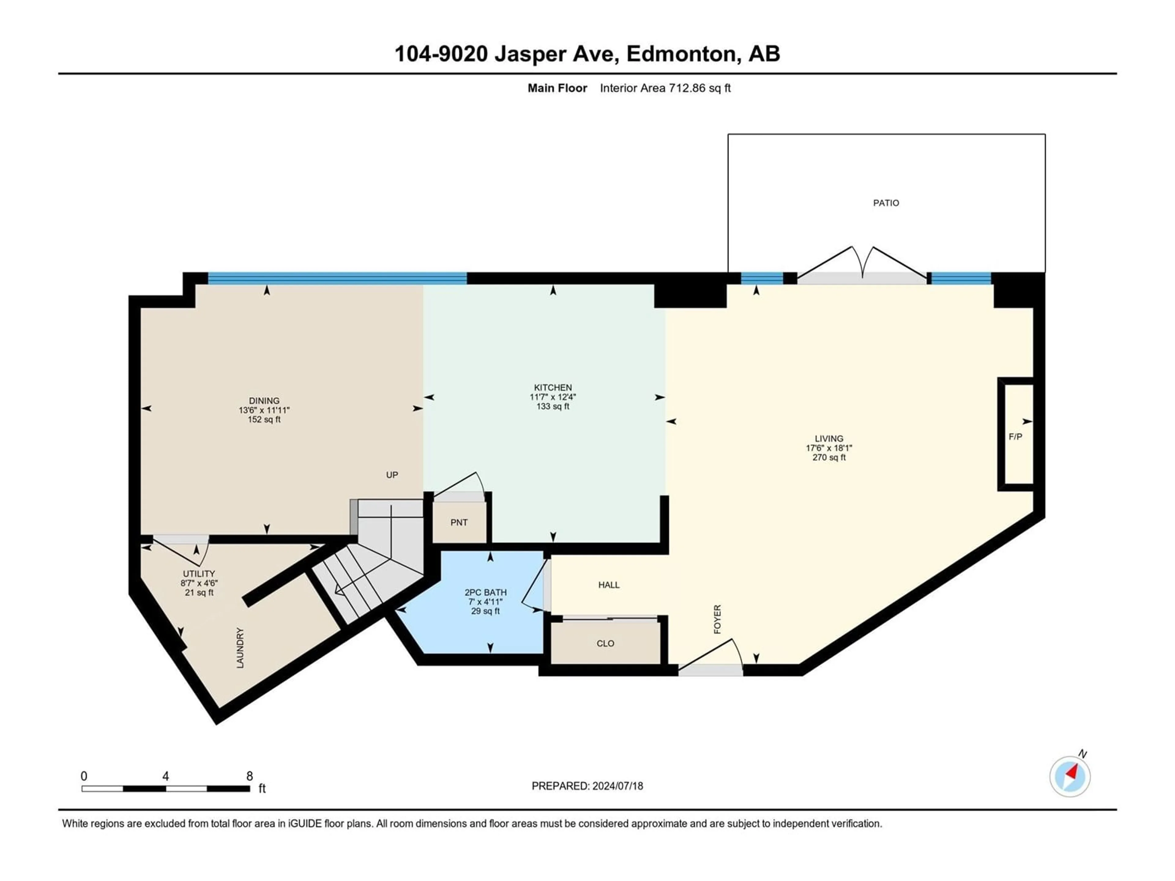 Floor plan for #104 9020 JASPER AV NW, Edmonton Alberta T5H3S8