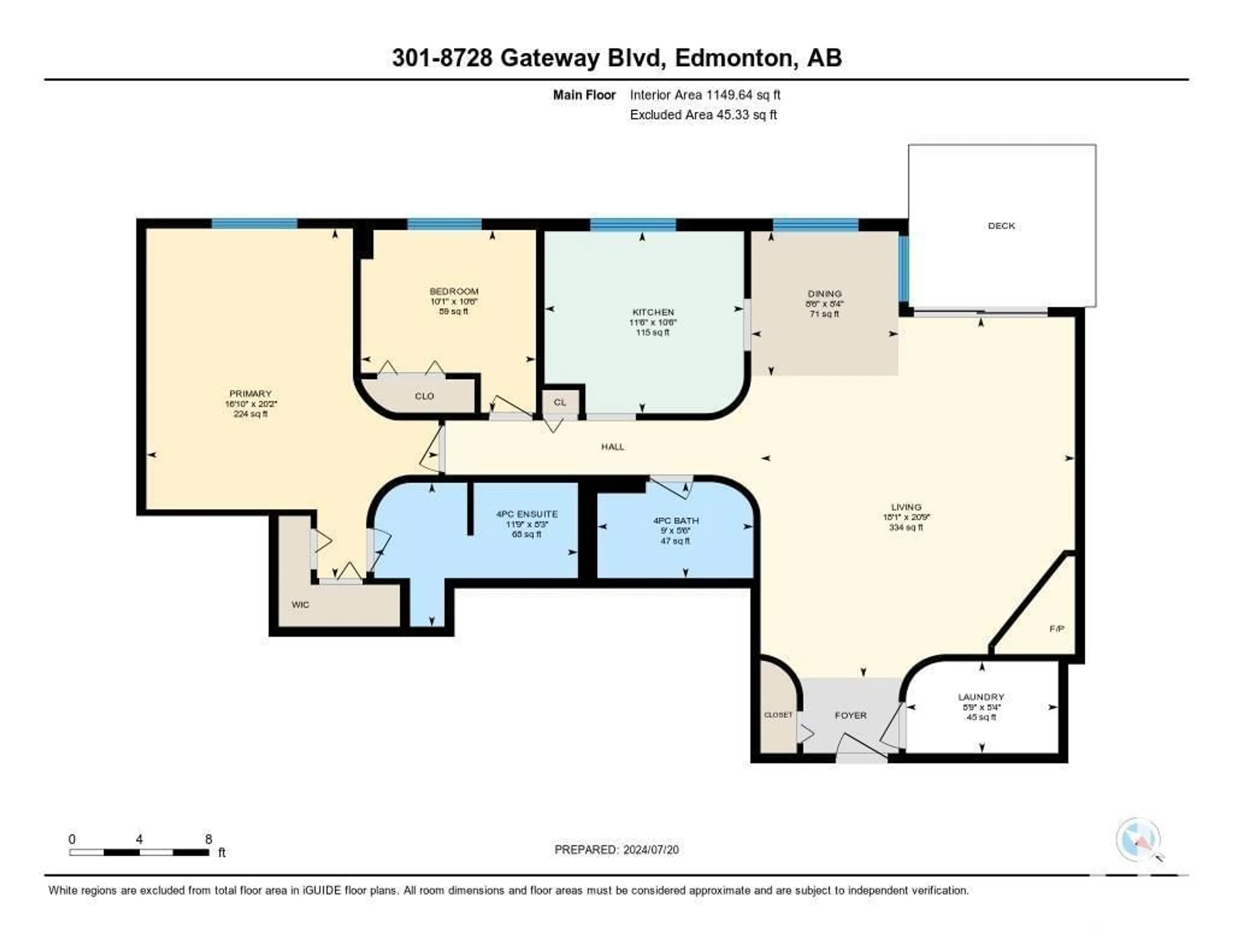 Floor plan for #301 8728 Gateway BV NW, Edmonton Alberta T6E6K3