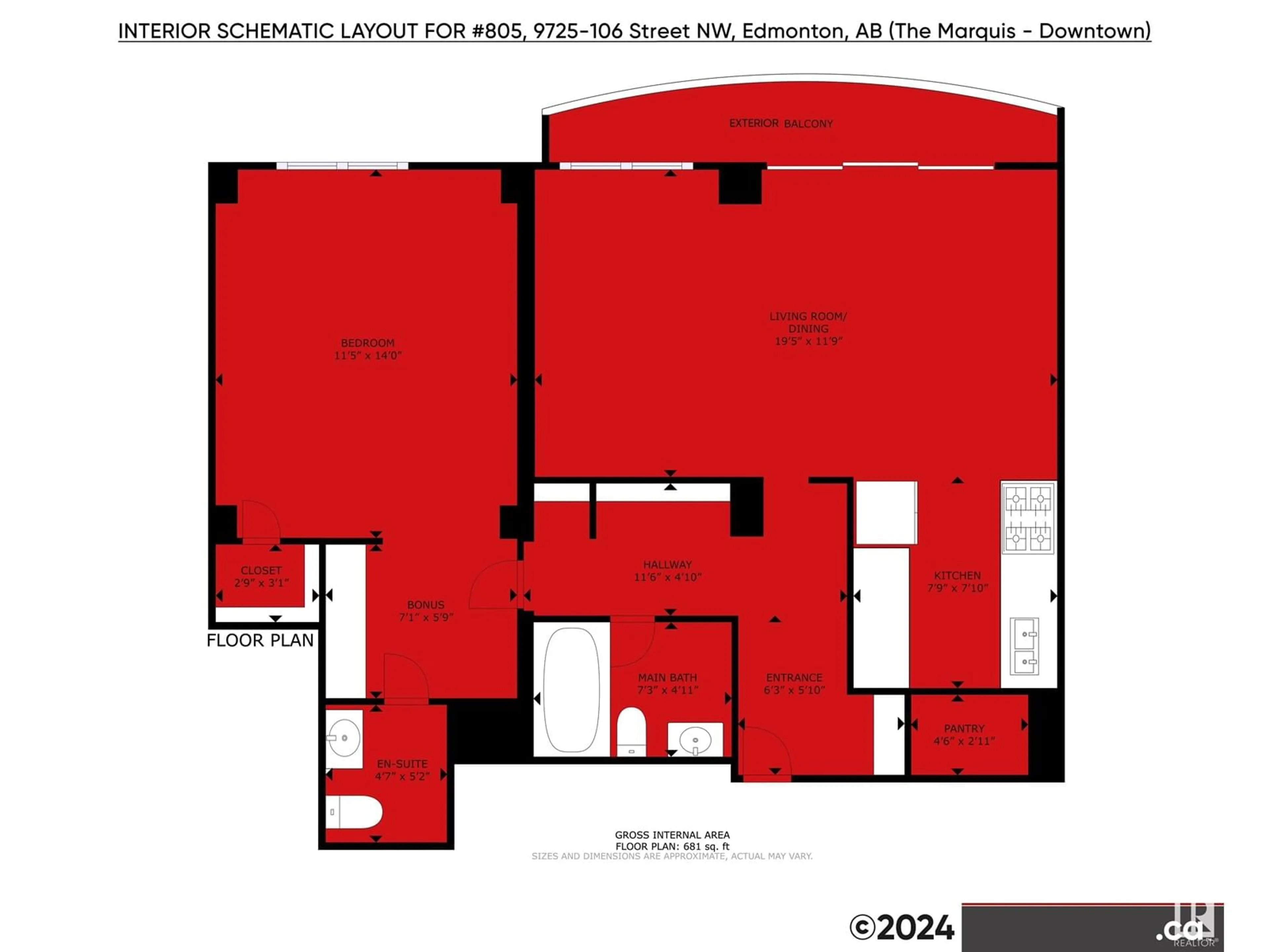 Floor plan for #805 9725 106 ST NW, Edmonton Alberta T5K1B5