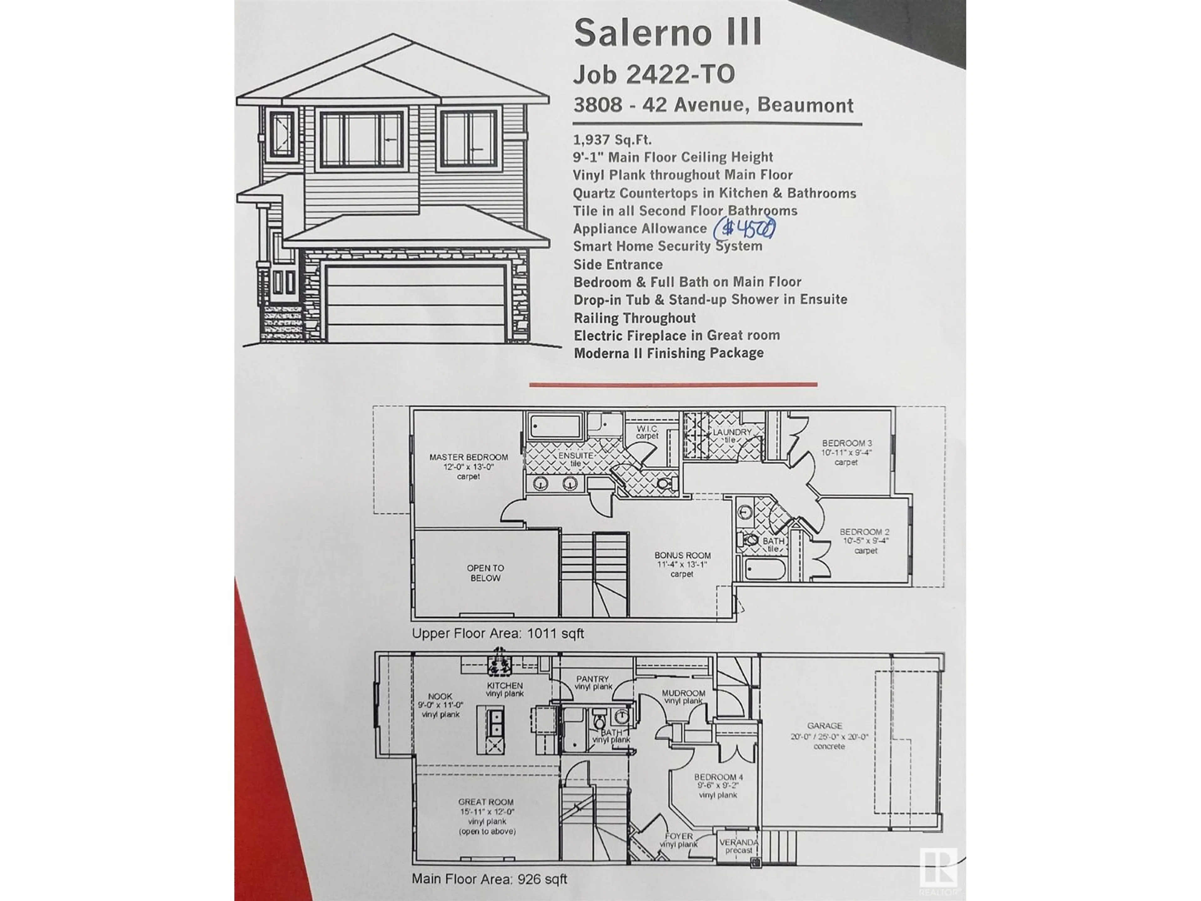 Floor plan for 3808 42 AV, Beaumont Alberta T4X2Z6