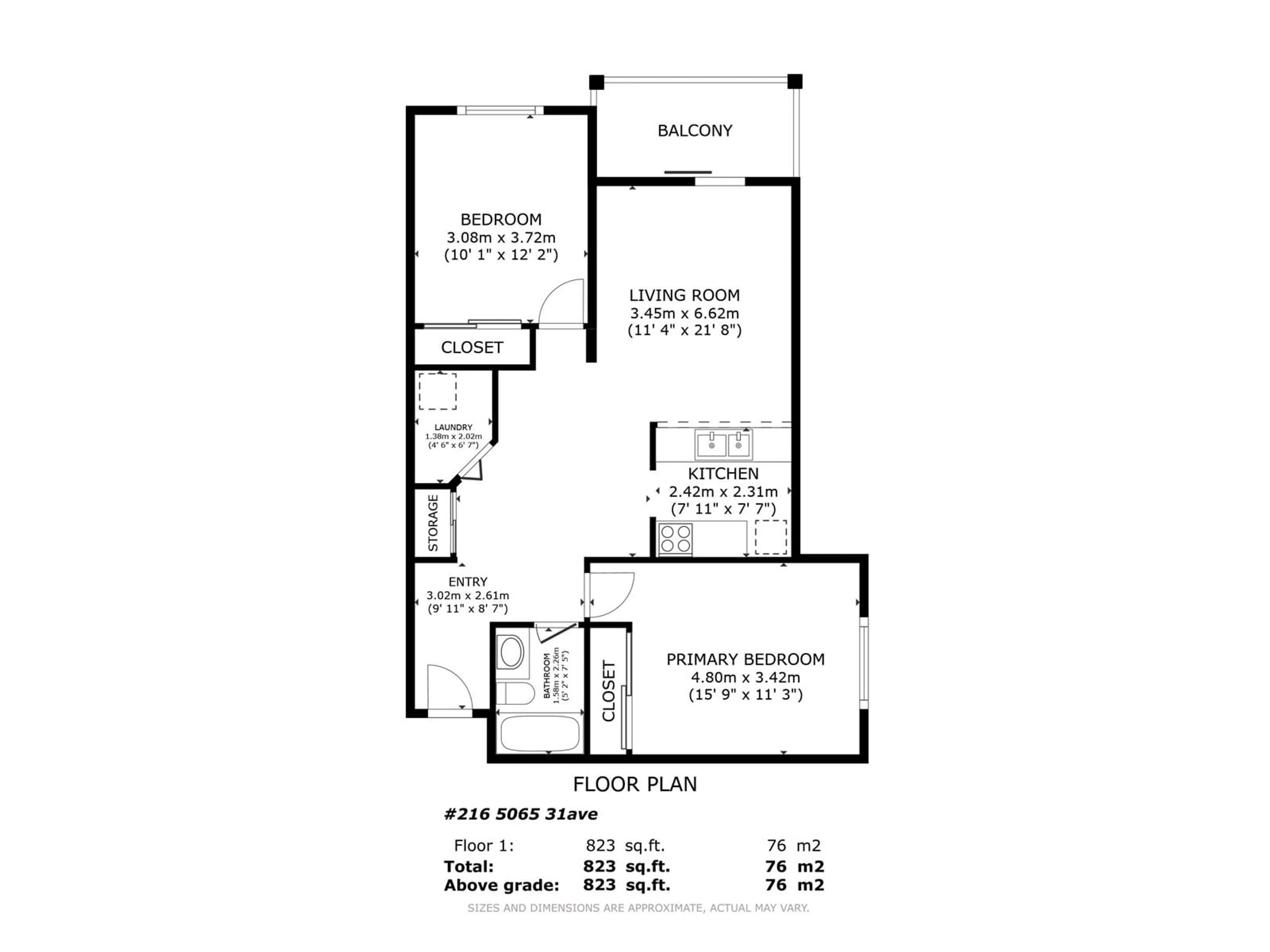 Floor plan for #216 5065 31 AV NW, Edmonton Alberta T6L6S5