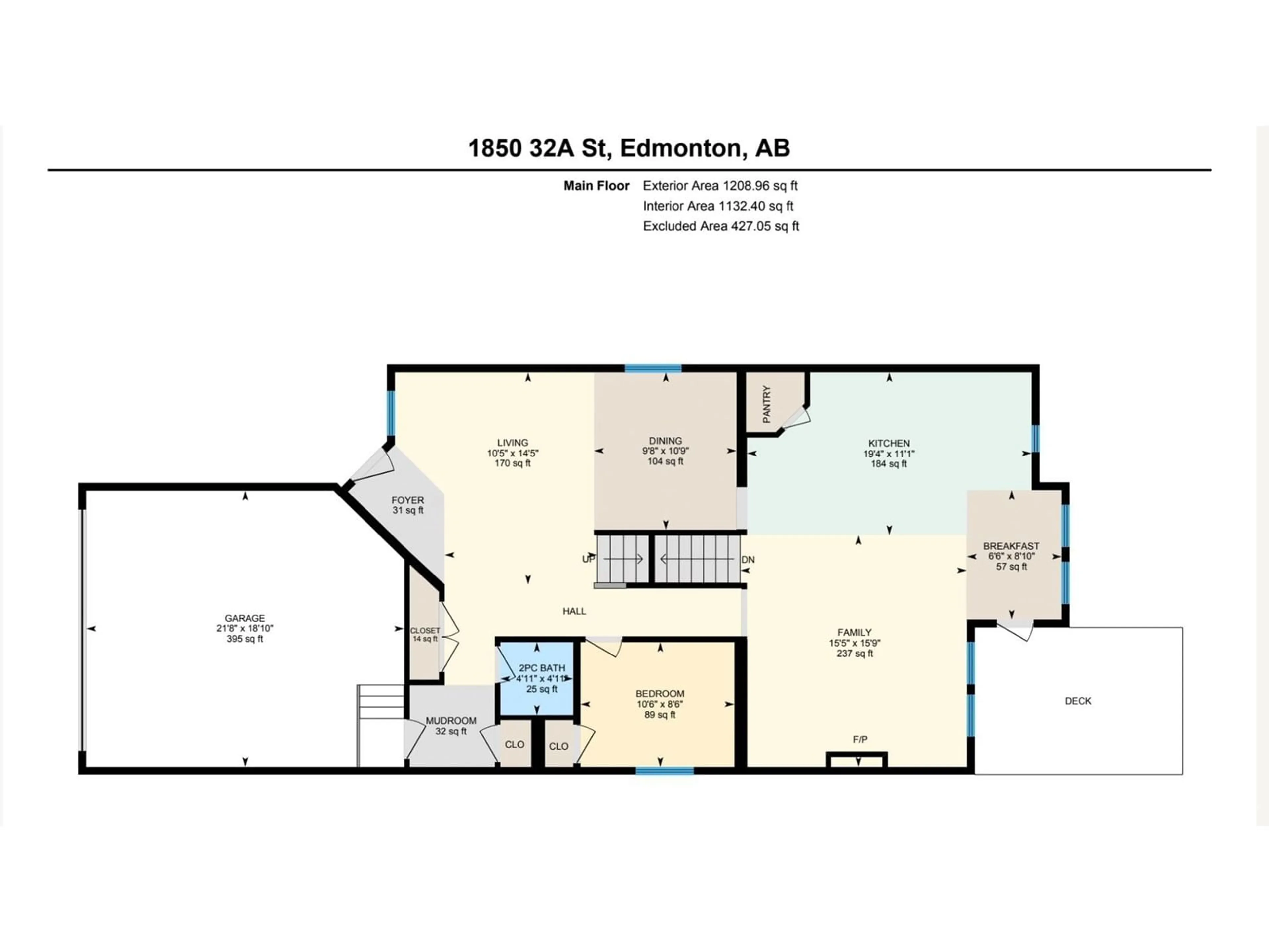 Floor plan for 1850 32A ST NW, Edmonton Alberta T6T0R3
