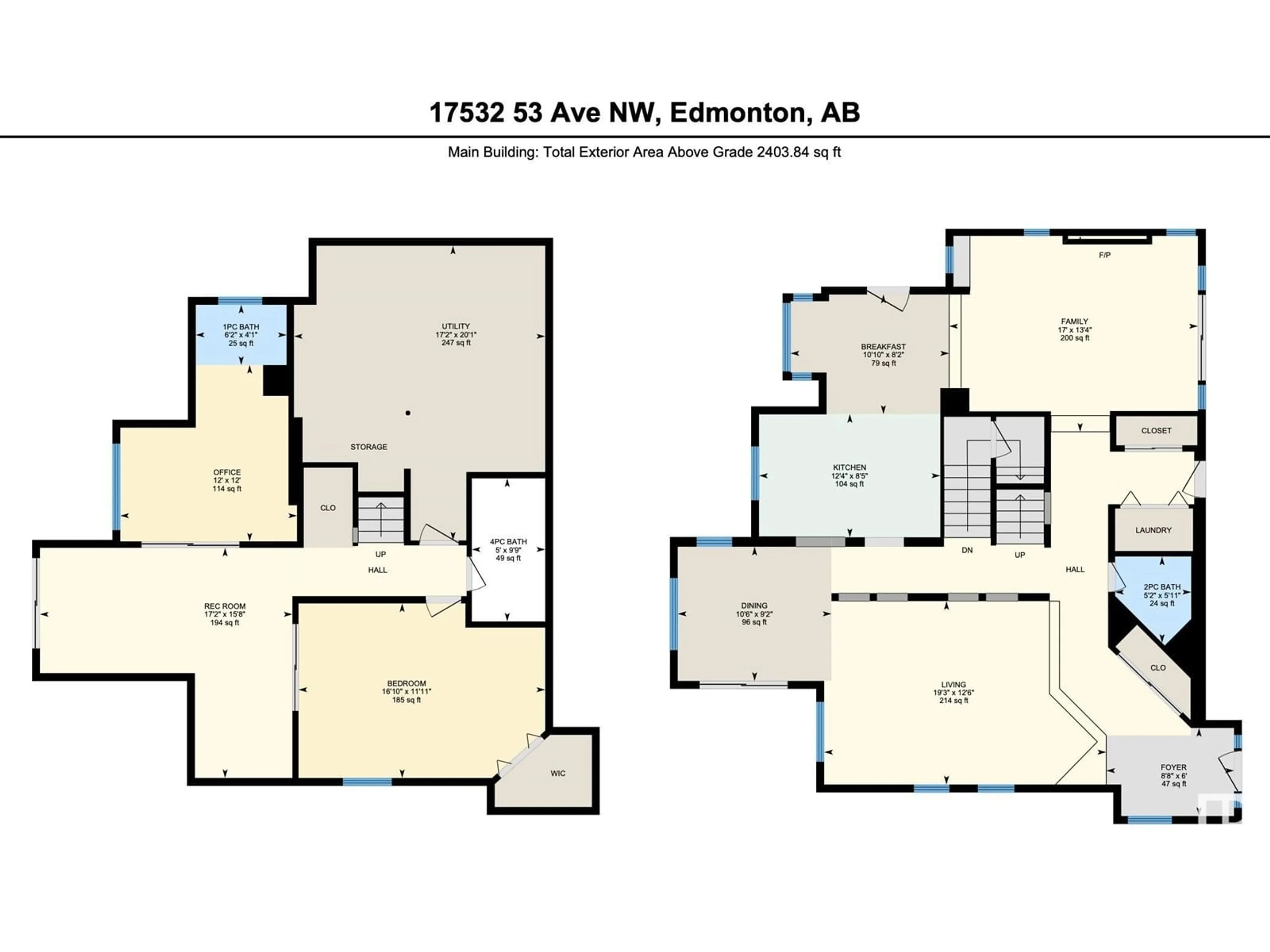 Floor plan for 17532 53 AV NW, Edmonton Alberta T6M1C4