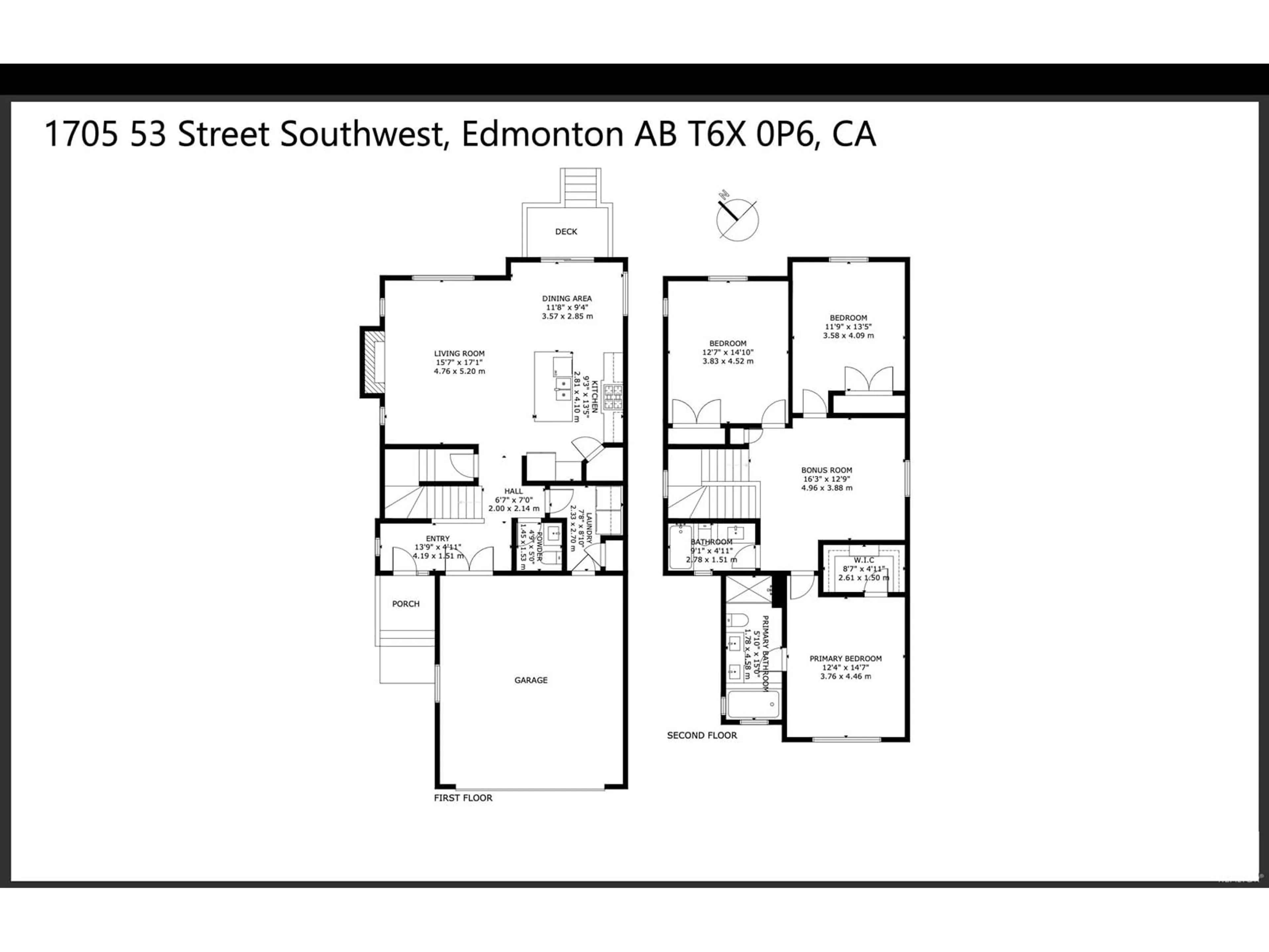 Floor plan for 1705 53 ST SW, Edmonton Alberta T6X1X8