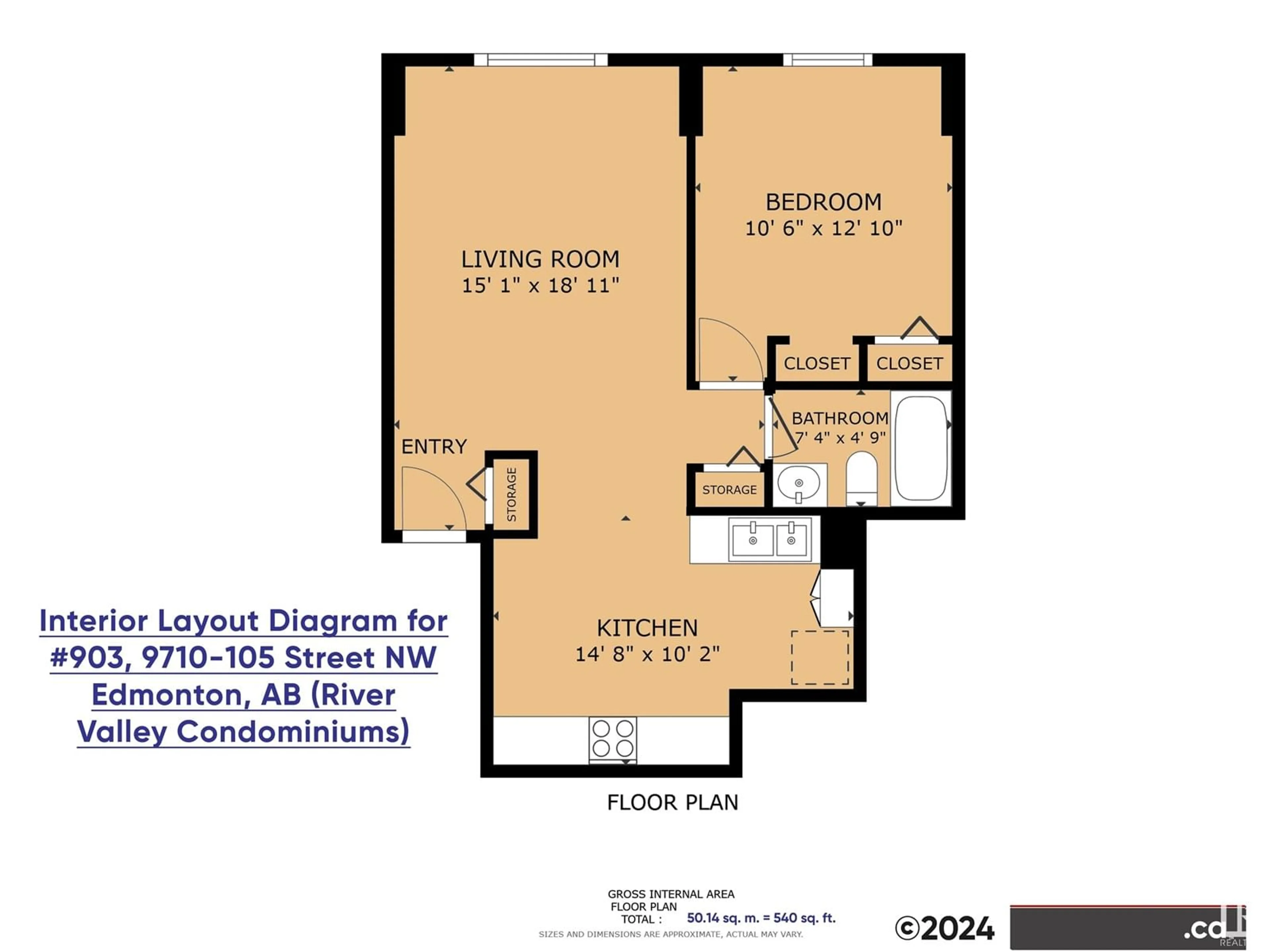 Floor plan for #903 9710 105 ST NW, Edmonton Alberta T5K1A4