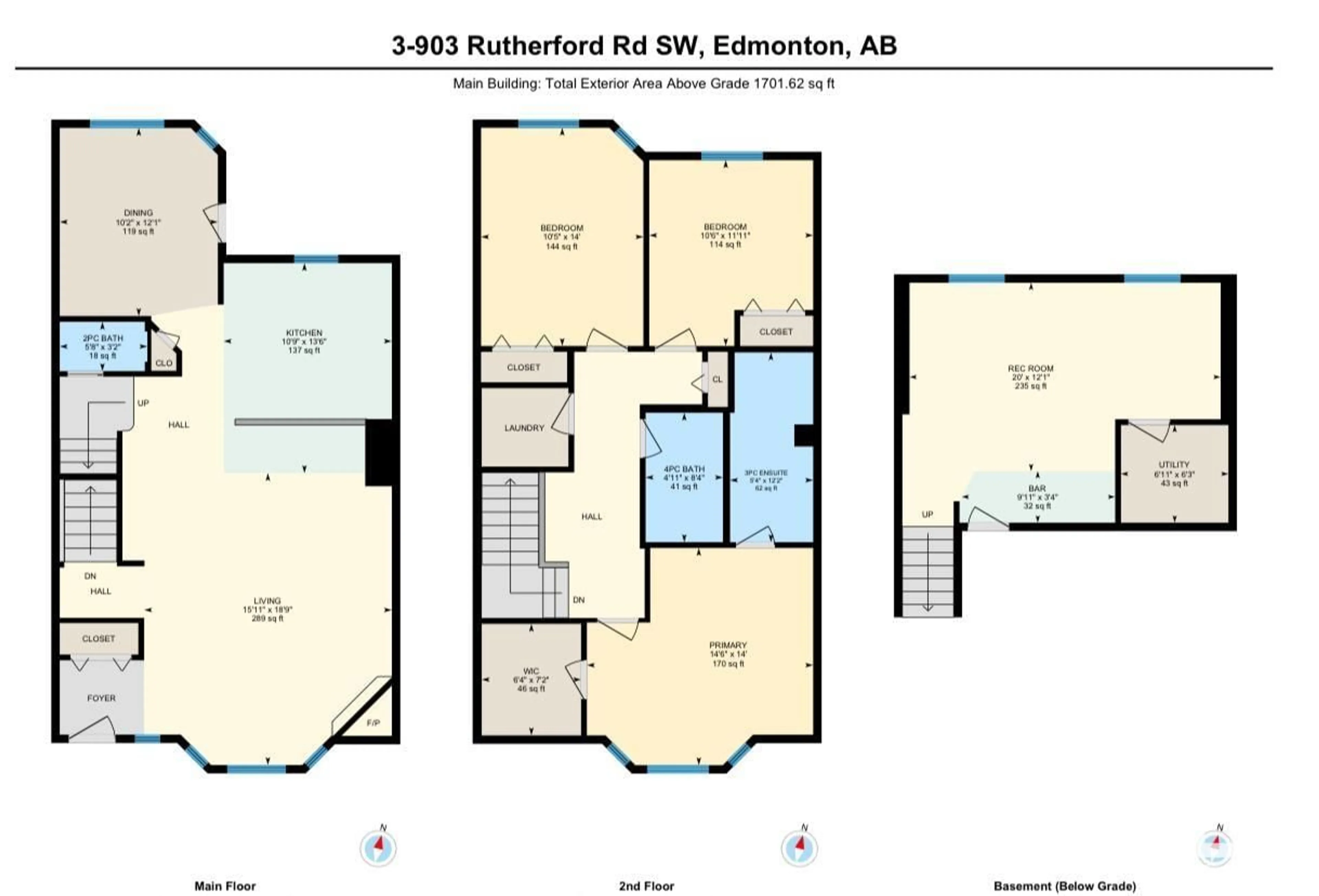 Floor plan for #3 903 RUTHERFORD RD SW, Edmonton Alberta T6W1N9