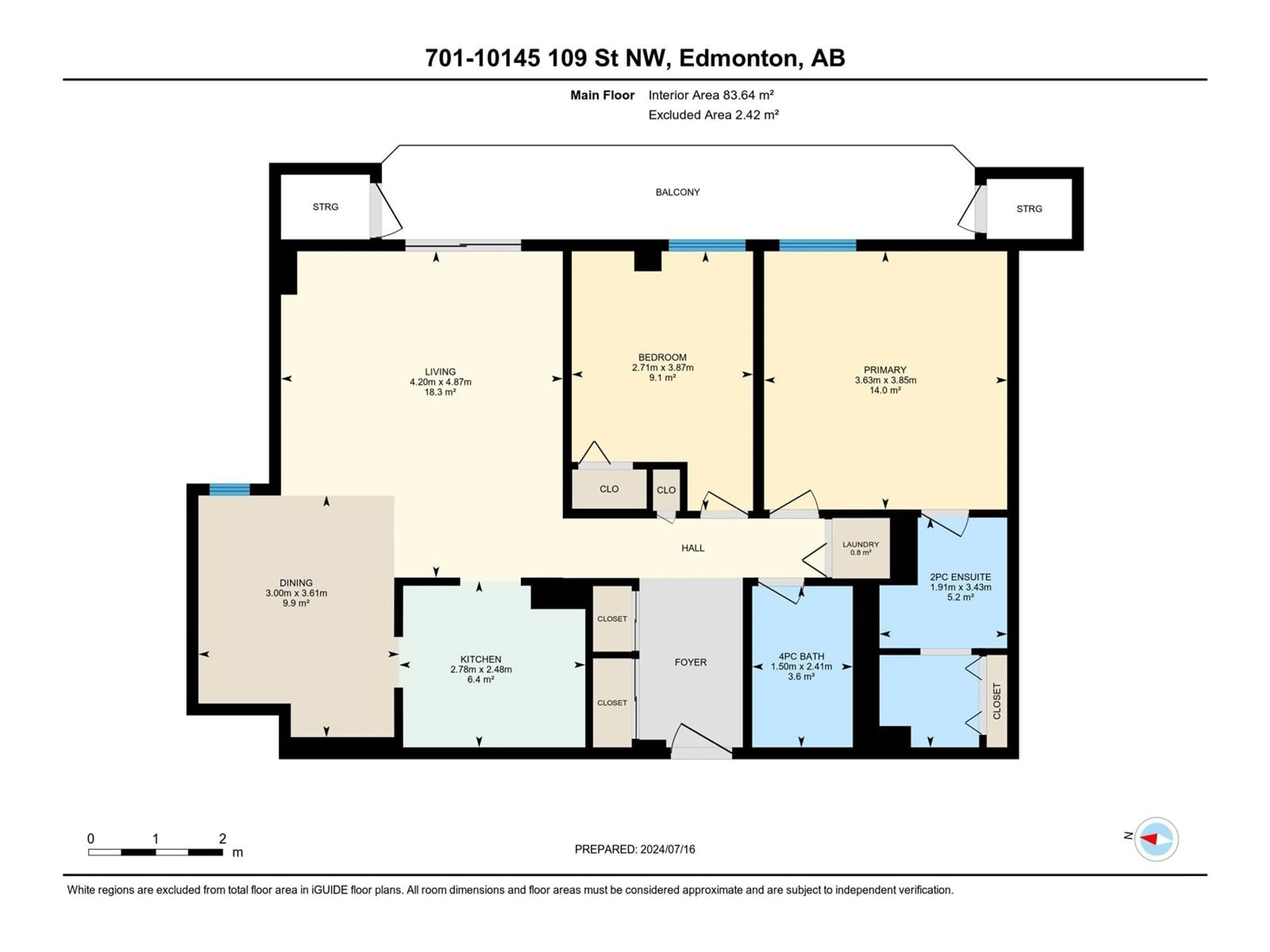 Floor plan for #701 10145 109 ST NW, Edmonton Alberta T5J3M5