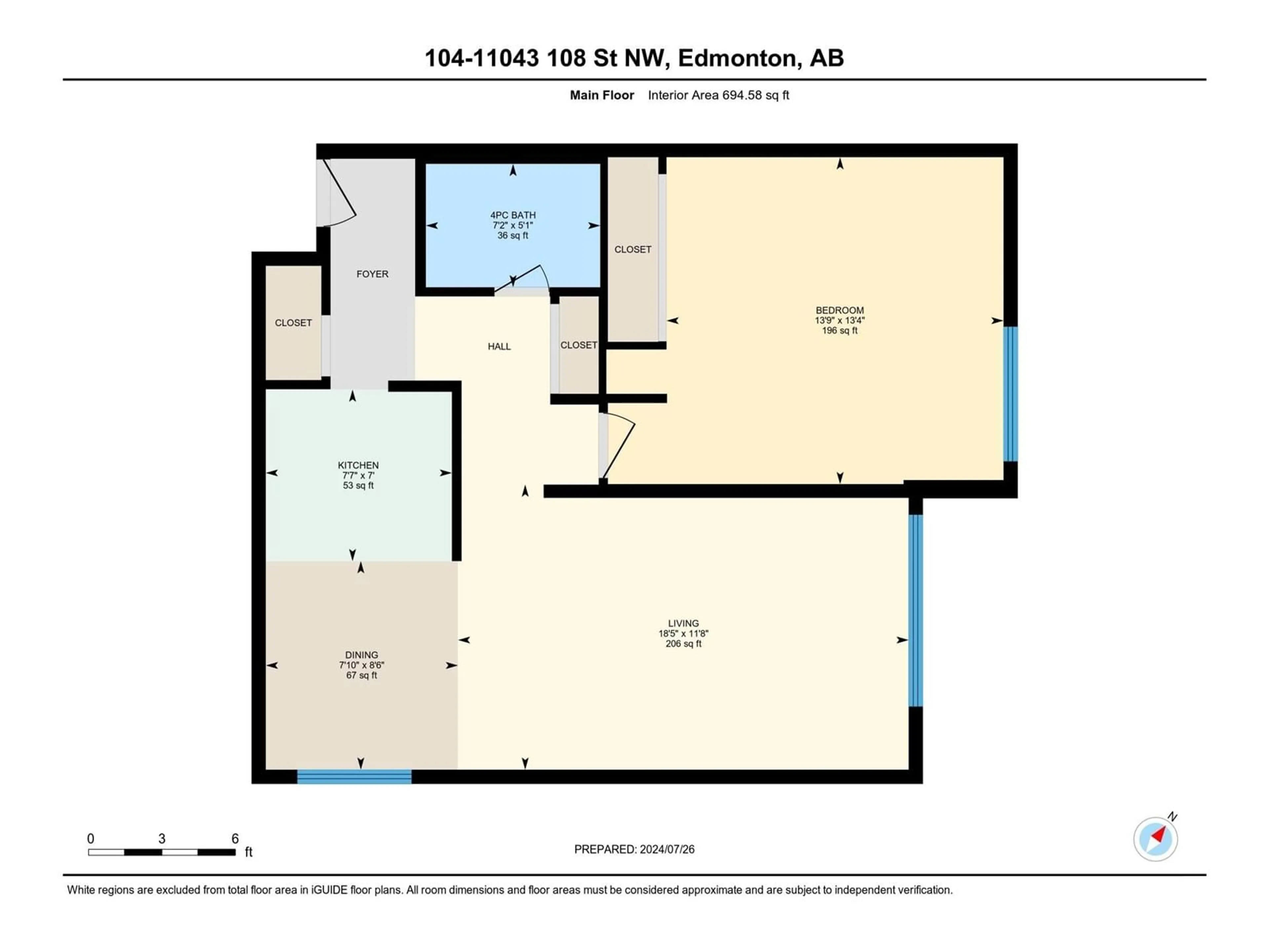 Floor plan for #104 11043 108 ST NW, Edmonton Alberta T5H3A8
