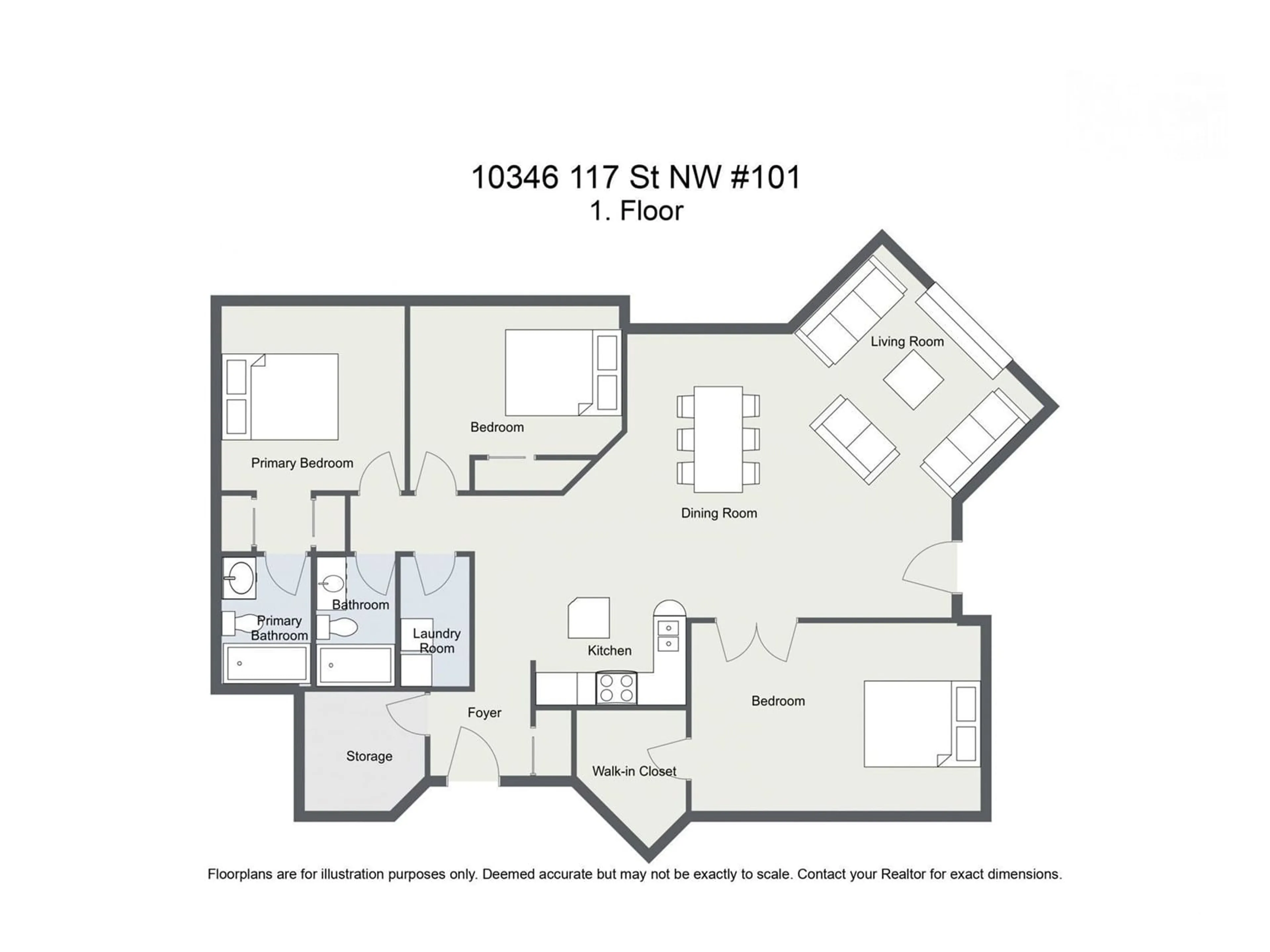 Floor plan for #101 10346 117 ST NW, Edmonton Alberta T5K2Y7