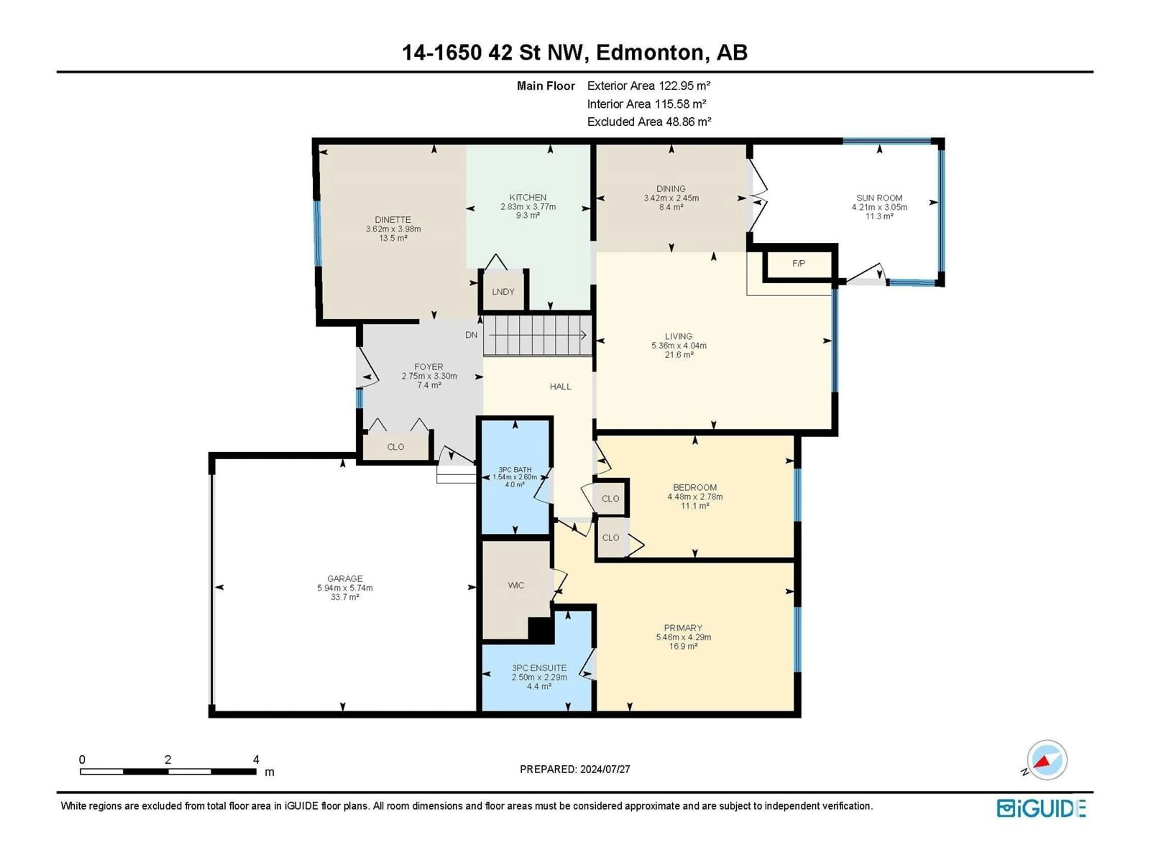 Floor plan for #14 1650 42 ST NW, Edmonton Alberta T6L5P4