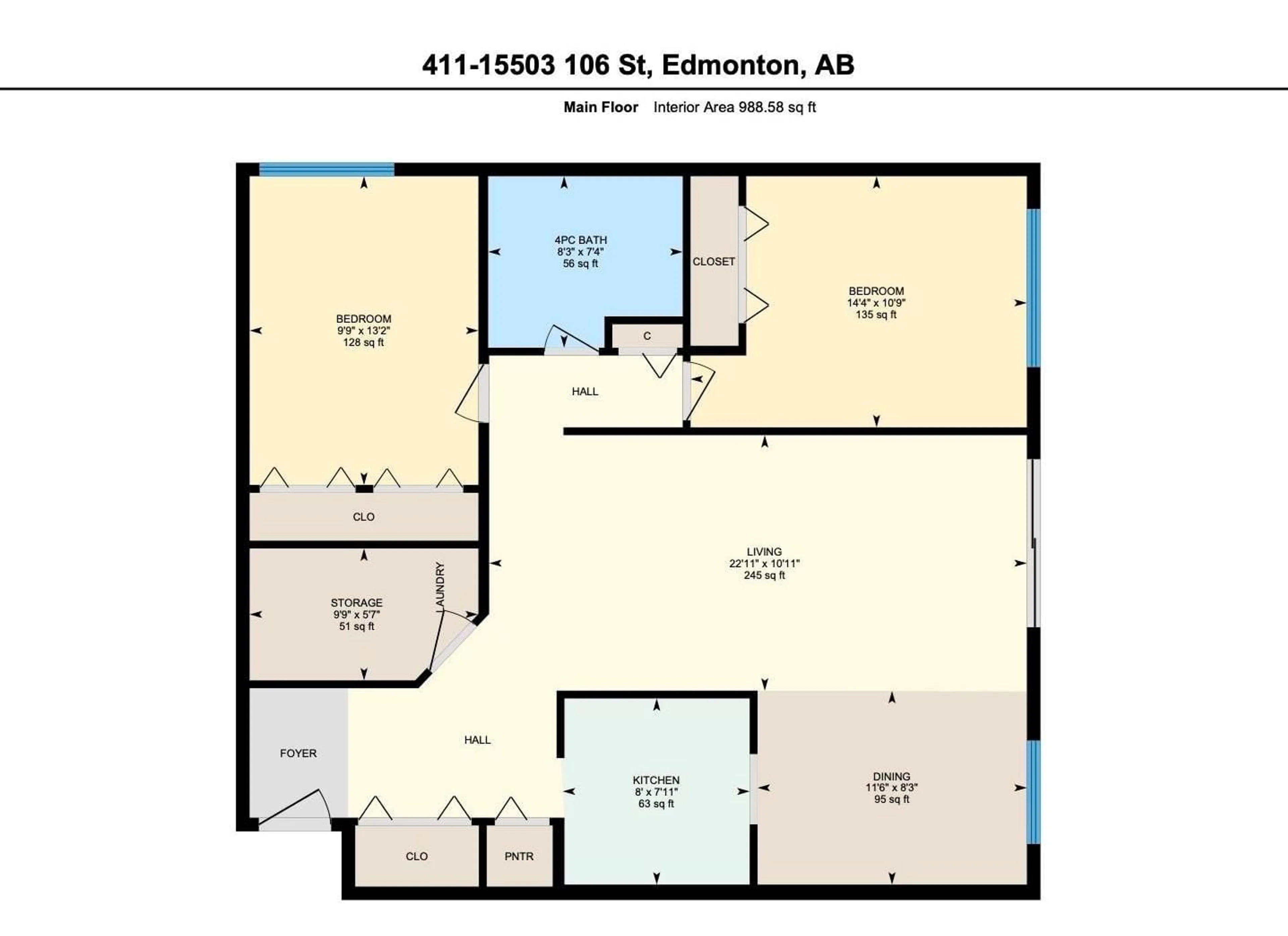 Floor plan for #411 15503 106 ST NW, Edmonton Alberta T5X5W7