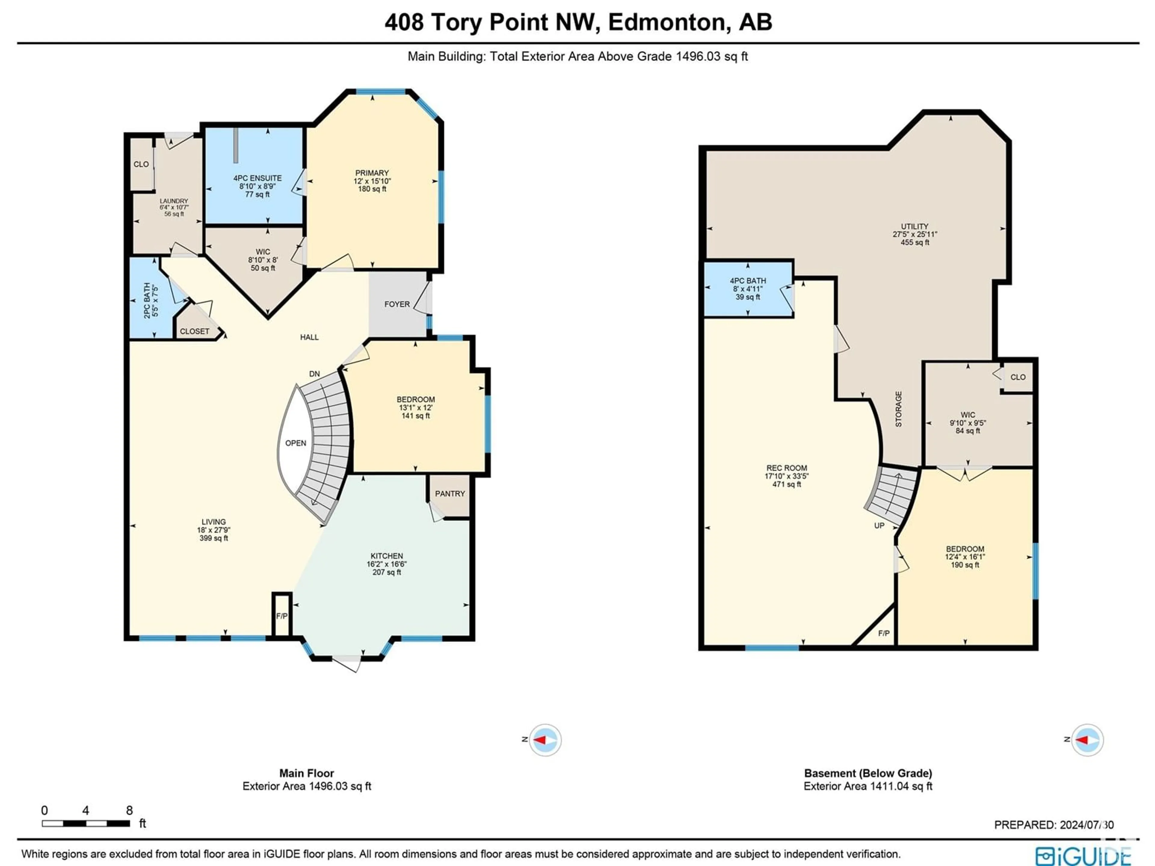 Floor plan for 408 Tory PT NW, Edmonton Alberta T6R3L8