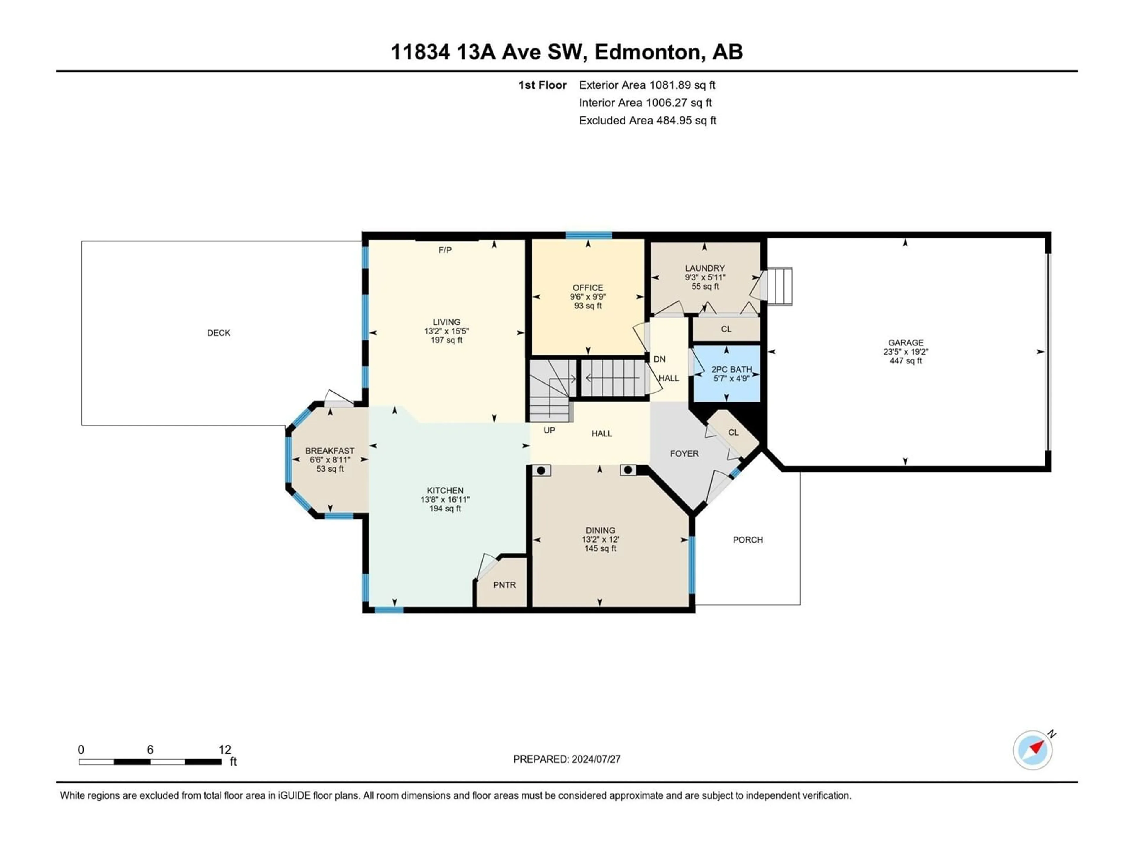 Floor plan for 11834 13a AV SW, Edmonton Alberta T6W0E7