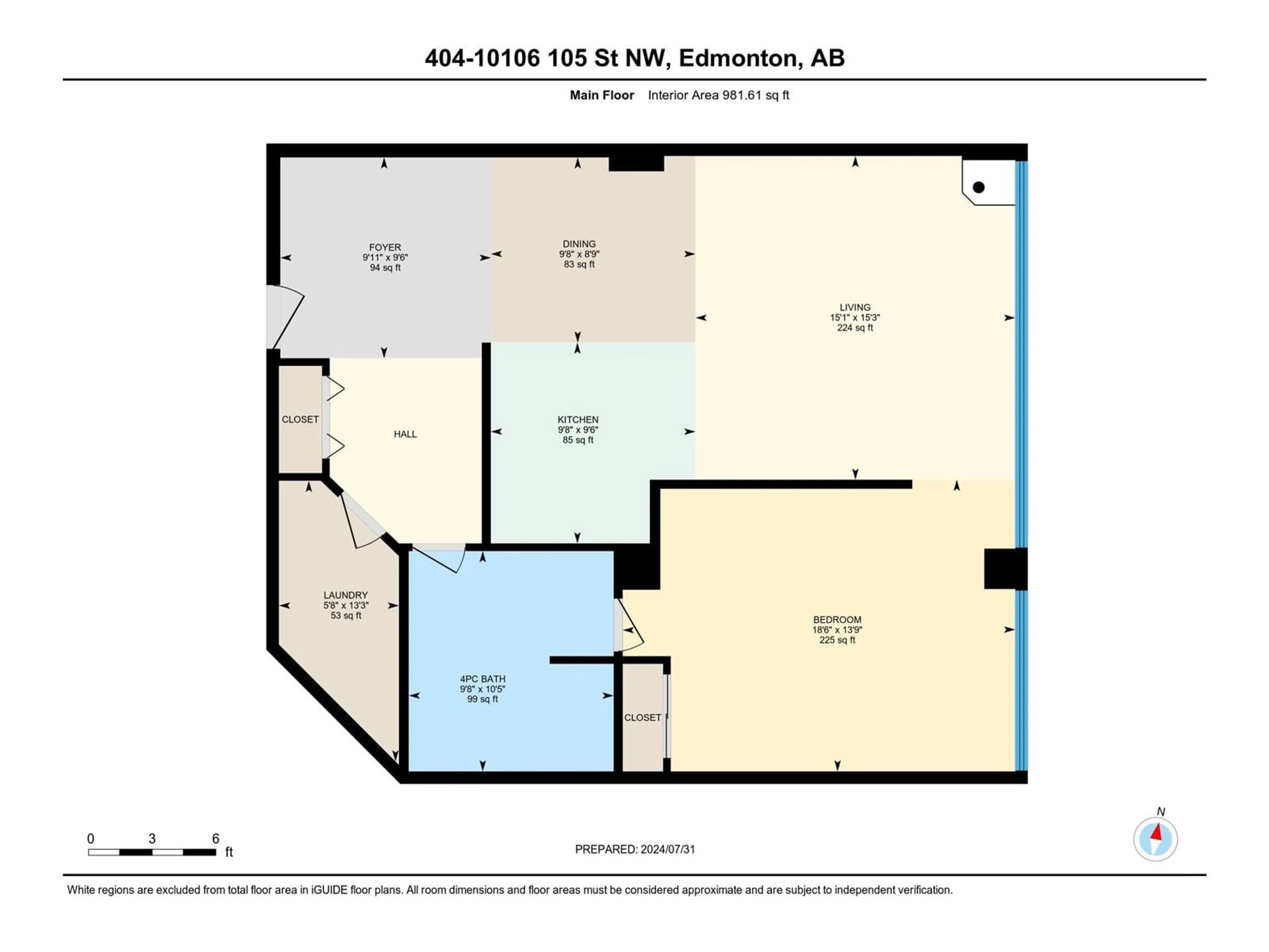 Floor plan for #404 10106 105 ST NW, Edmonton Alberta T5J5E7