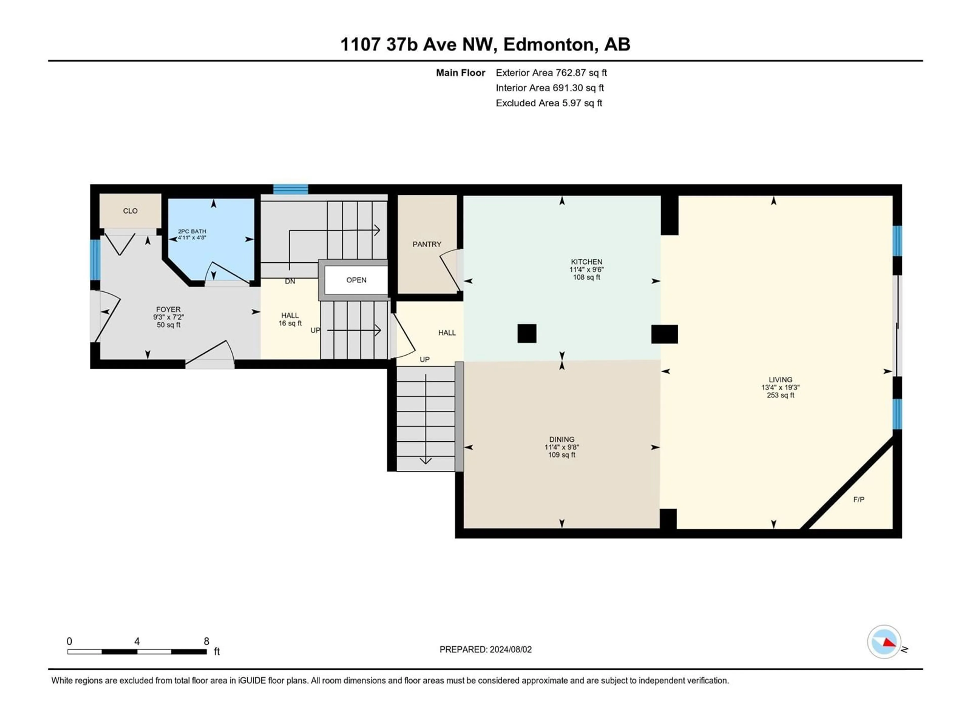 Floor plan for 1107 37B AV NW, Edmonton Alberta T6T0E6