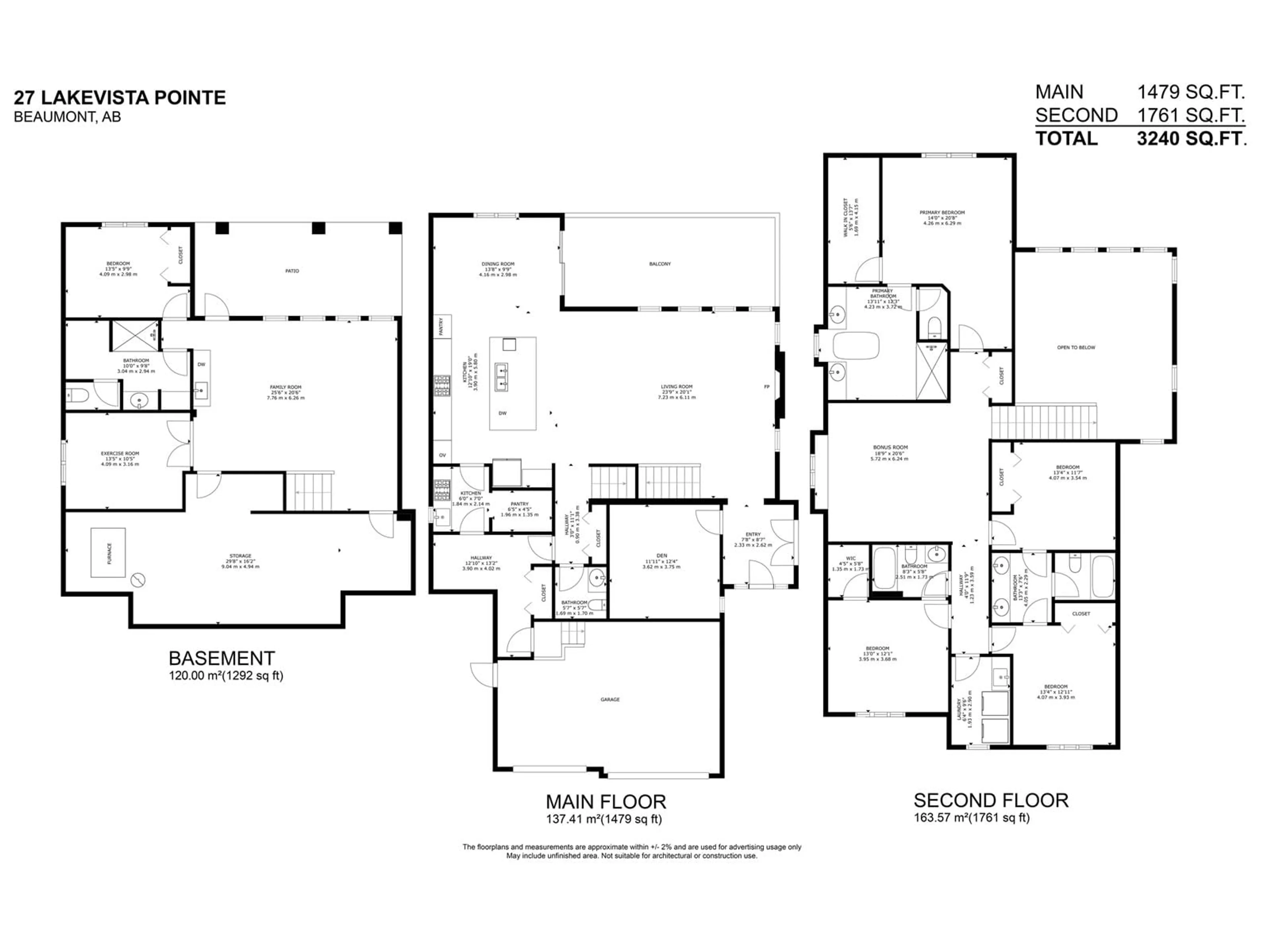 Floor plan for 27 LAKEVISTA PT, Beaumont Alberta T4X0J2