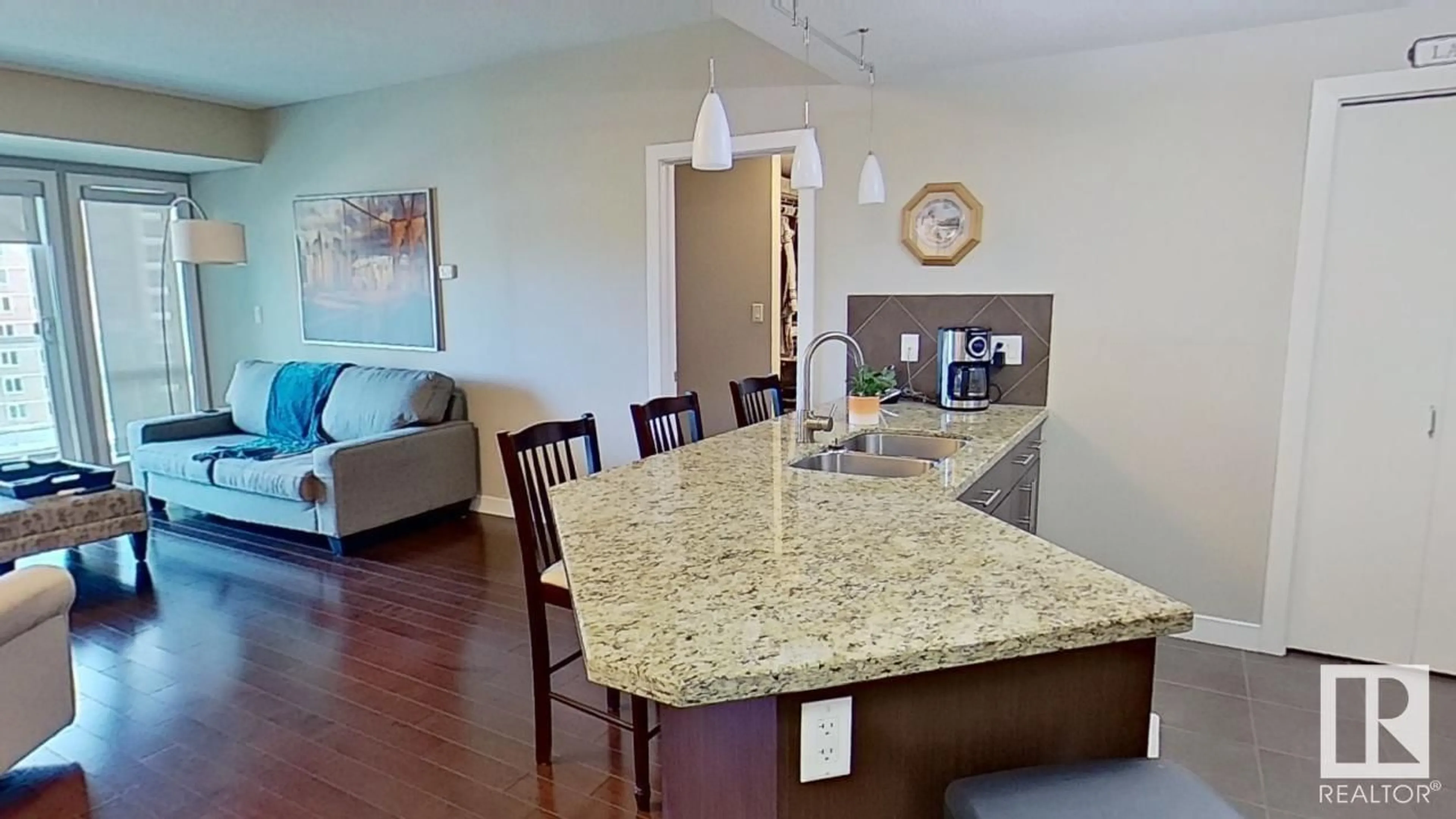 Open concept kitchen for #807 10055 118 ST NW, Edmonton Alberta T5K0C1