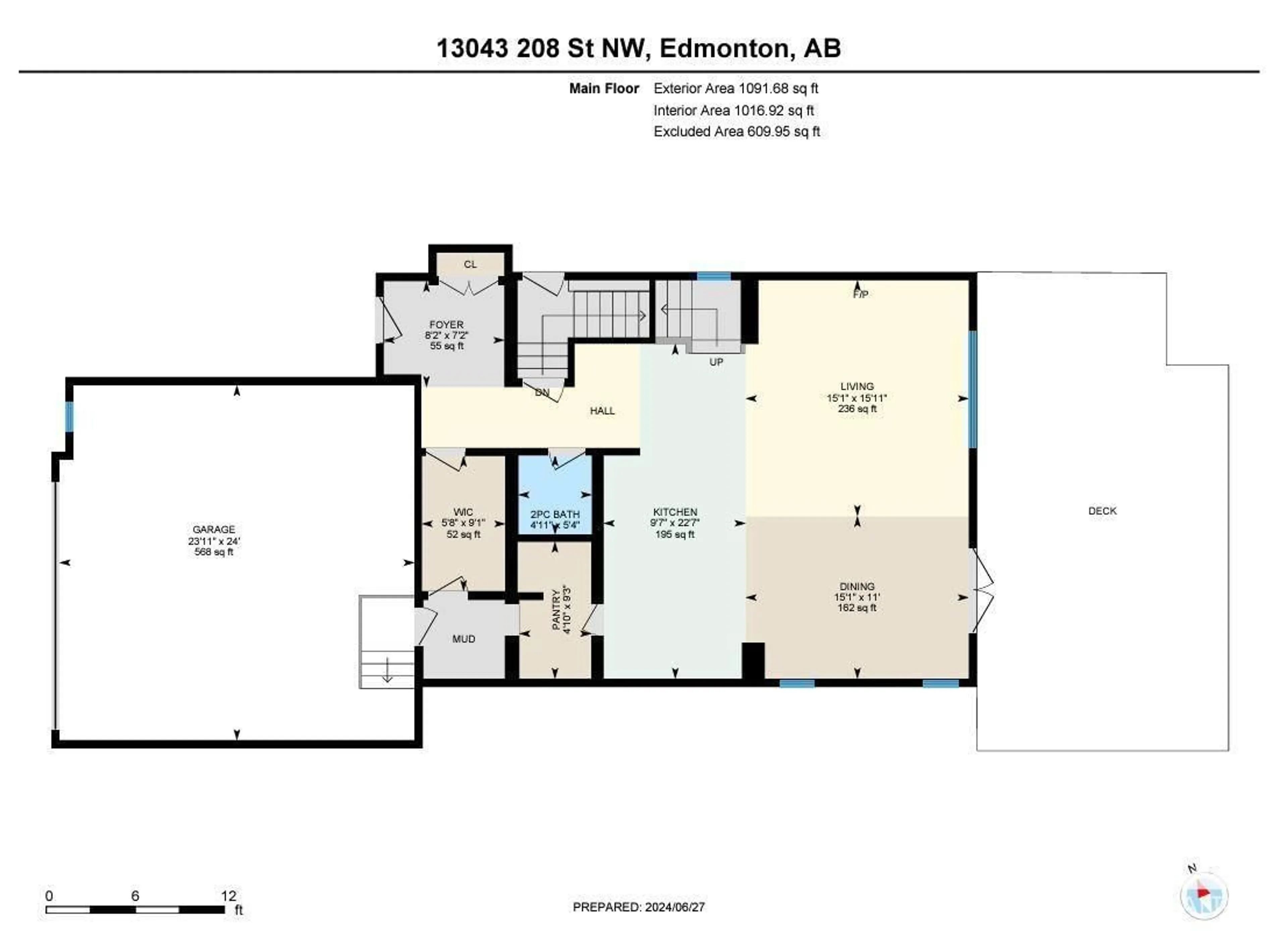 Floor plan for 13043 208 ST NW, Edmonton Alberta T5S0L5