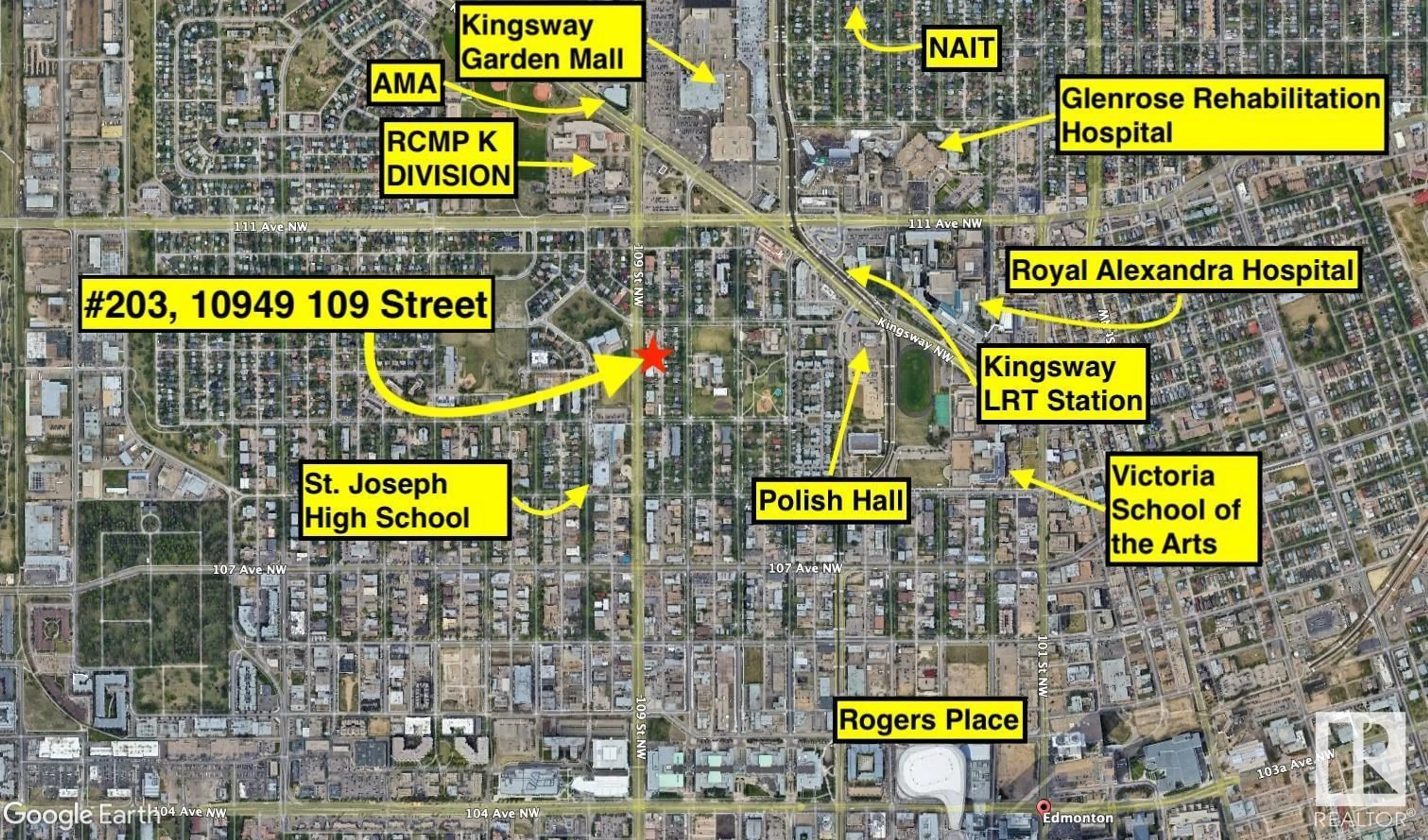 Picture of a map for #203 10949 109 ST NW, Edmonton Alberta T5H3C2