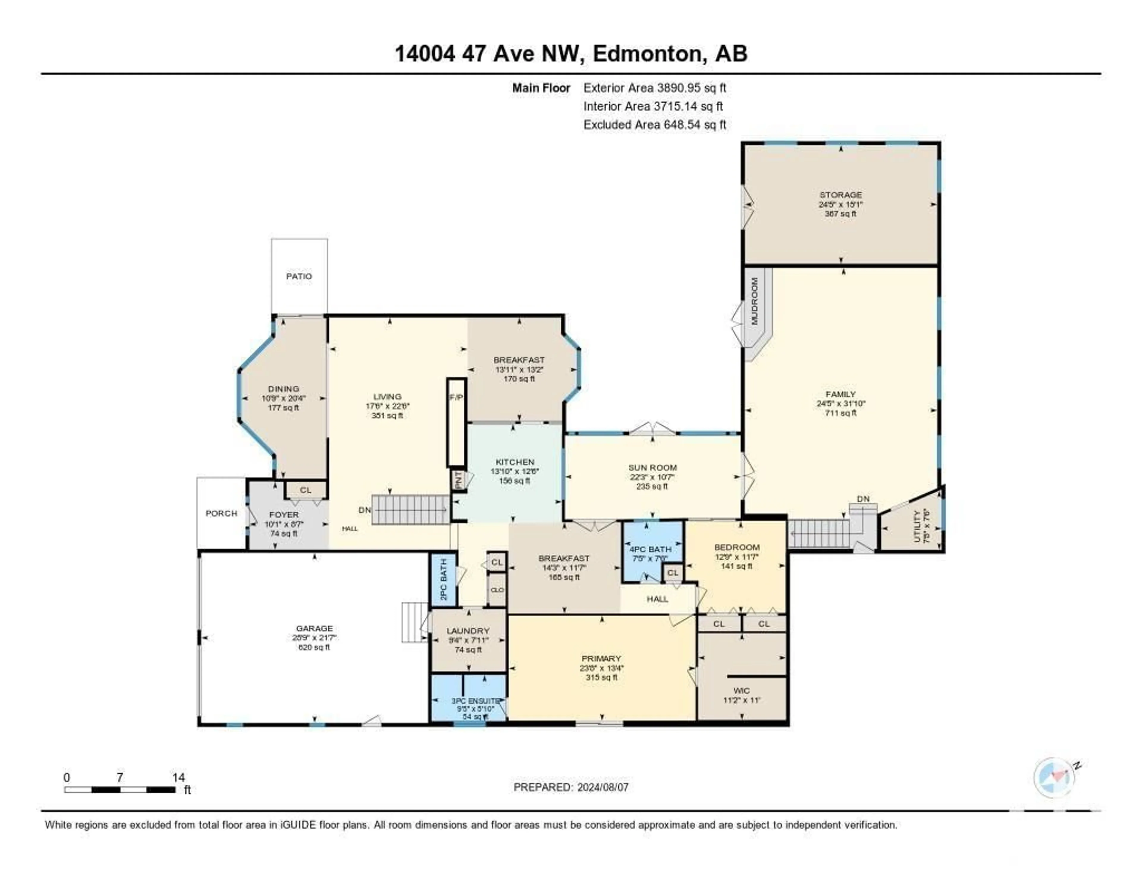 Floor plan for 14004 47 AV NW, Edmonton Alberta T6H0B6