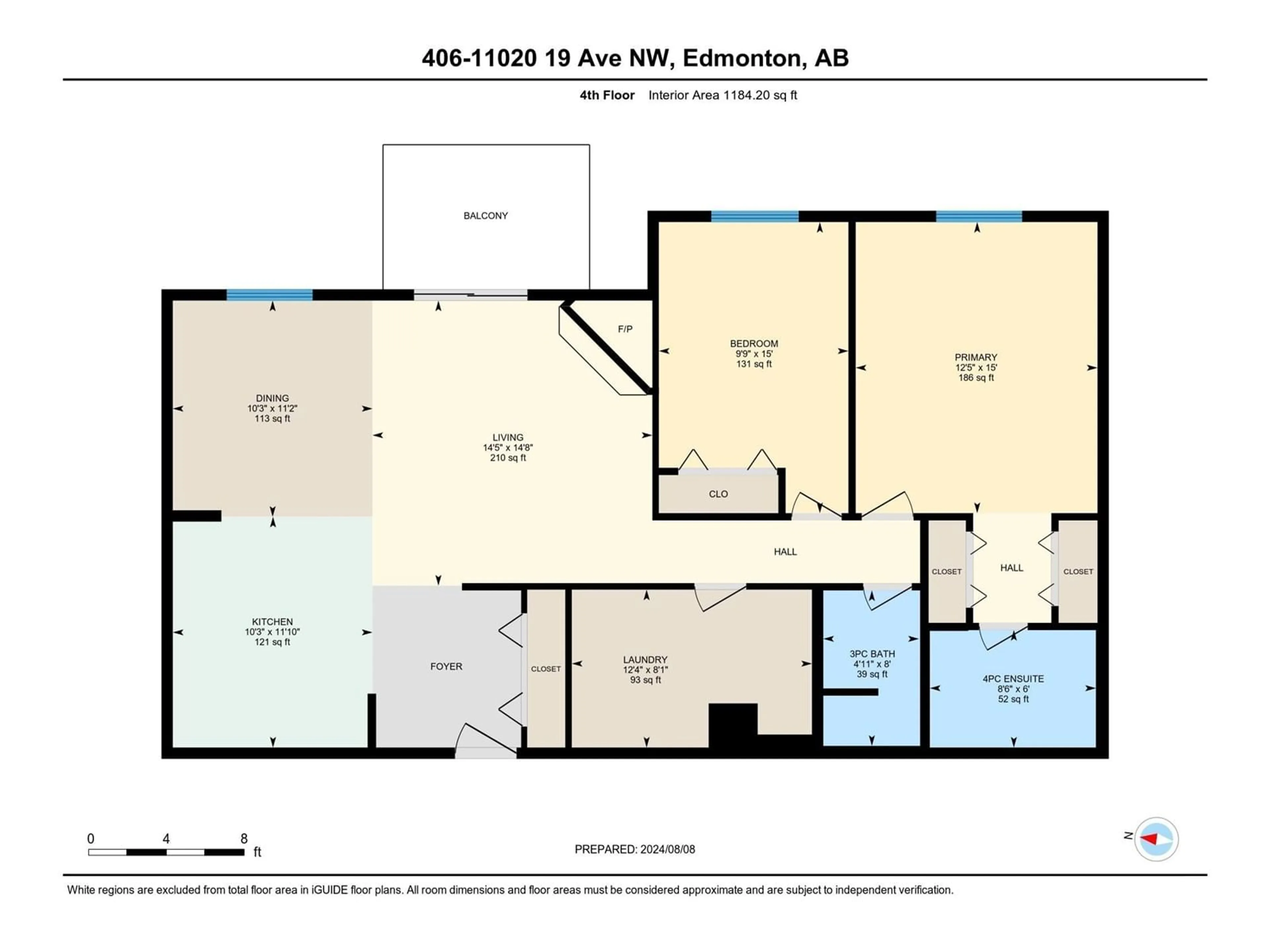 Floor plan for #406 11020 19 AV NW, Edmonton Alberta T6J6P5