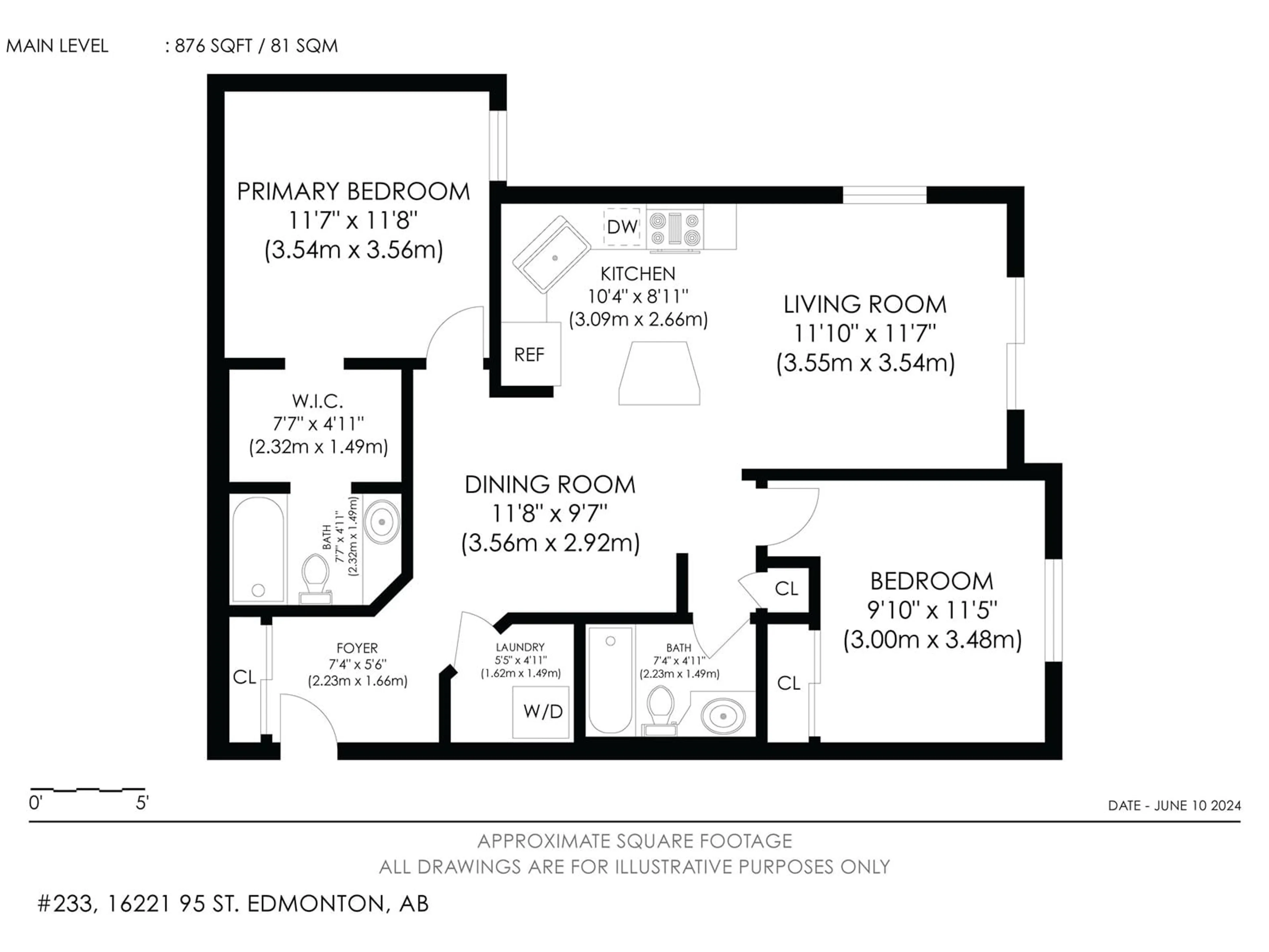 Floor plan for ##233 16221 95 ST NW NW, Edmonton Alberta T5Z3V3