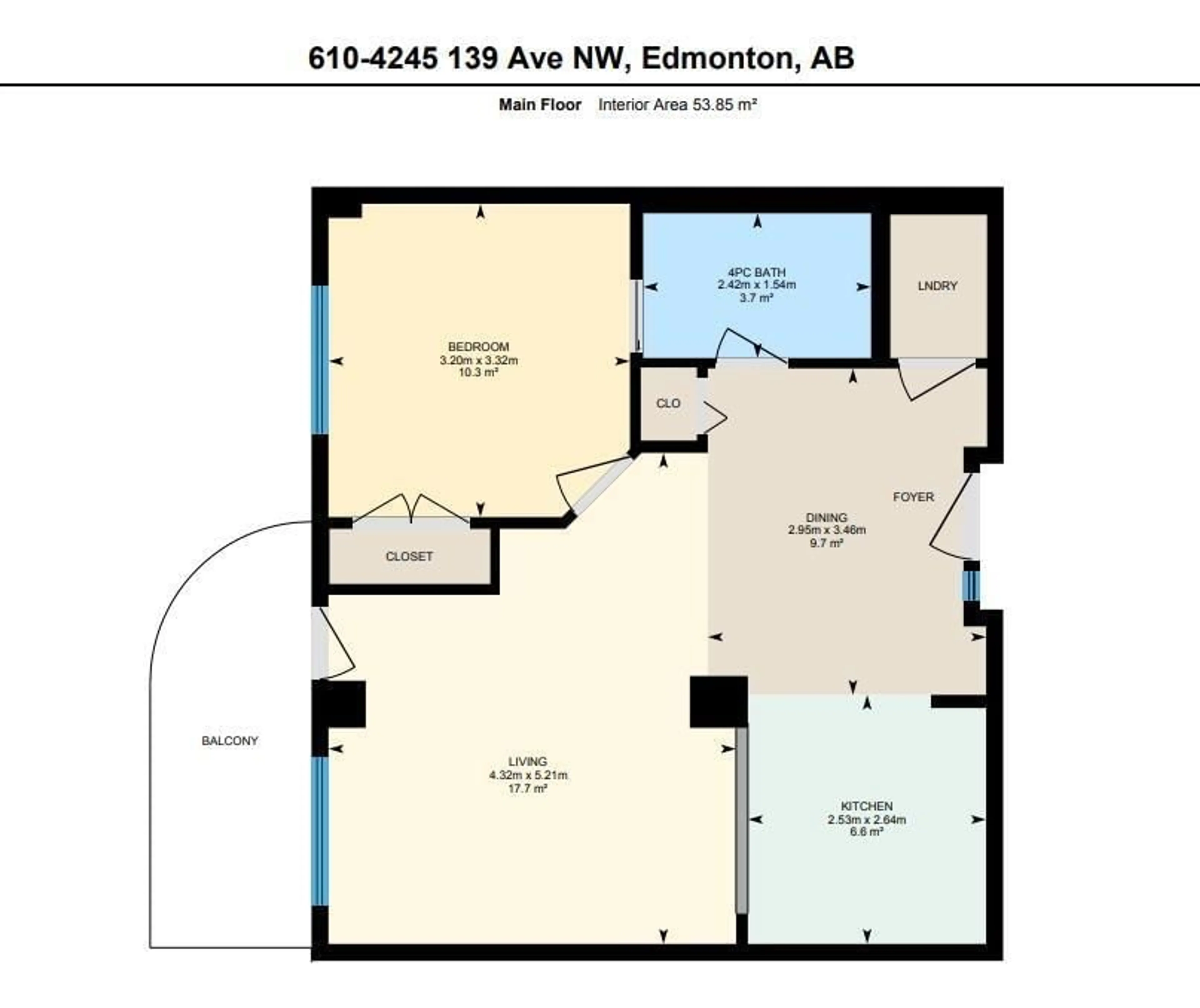 Floor plan for #1-610 4245 139 AV NW, Edmonton Alberta T5Y3E8