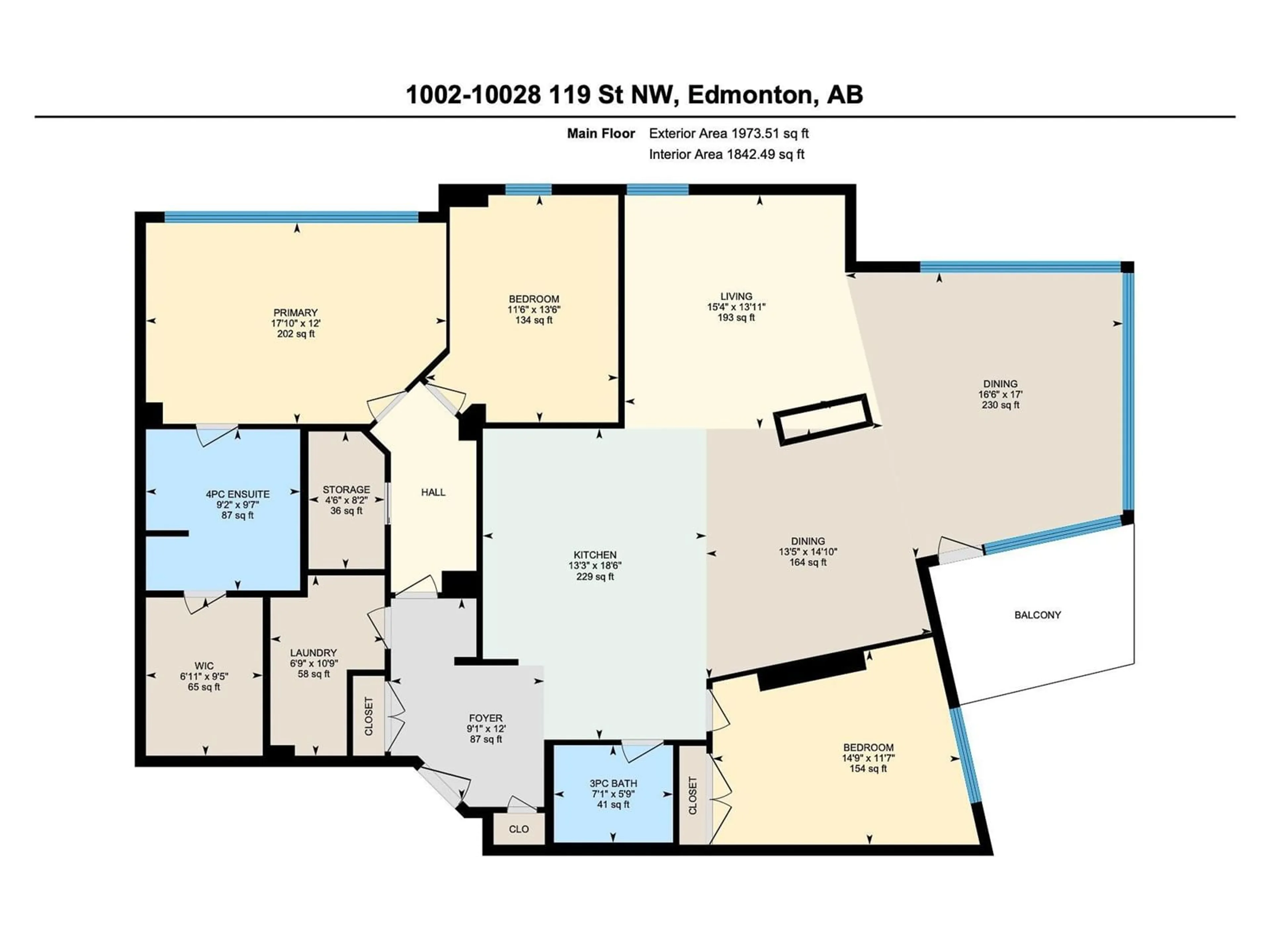 Floor plan for #1002 10028 119 ST NW NW, Edmonton Alberta T5K1Y8