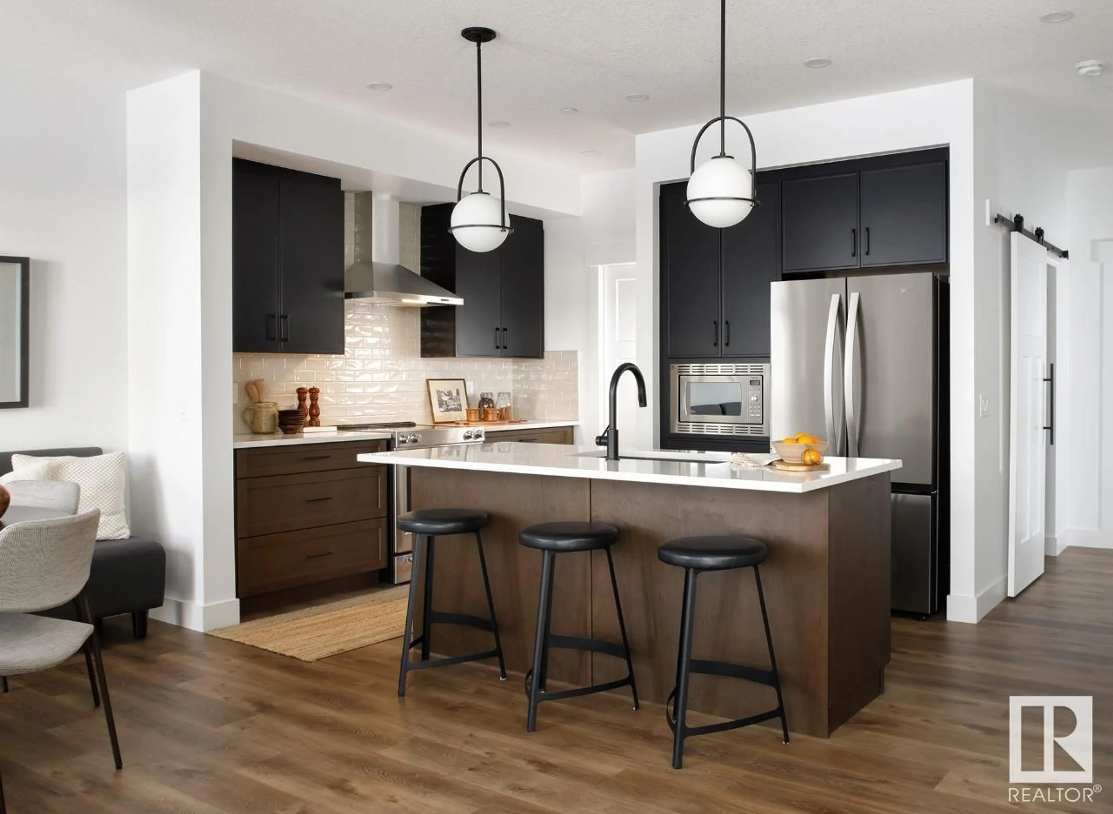 Contemporary kitchen, wood floors, cottage for 1391 SECORD LANDING LD NW NW, Edmonton Alberta T5T7A7