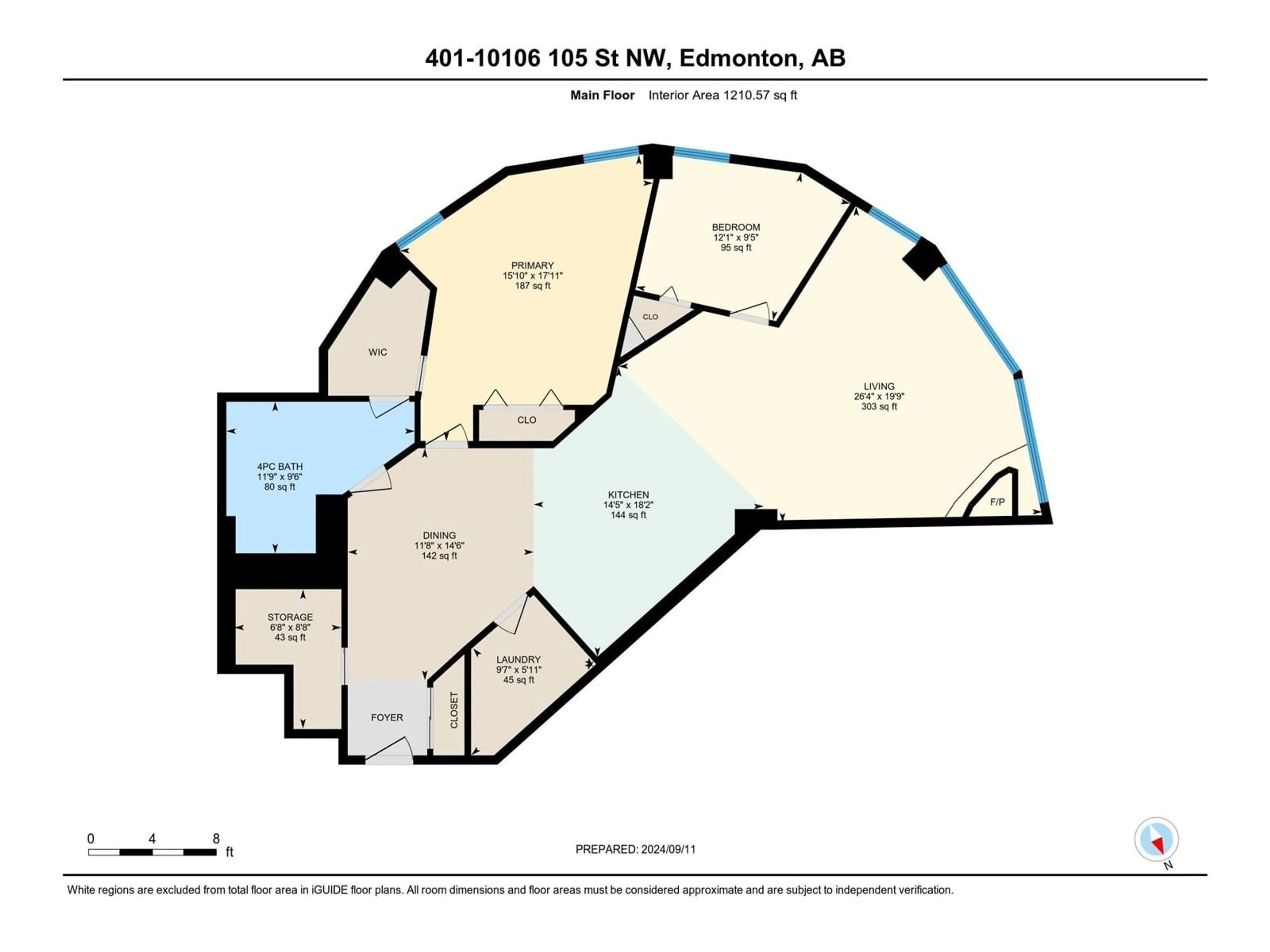 Floor plan for #401 10106 105 ST NW, Edmonton Alberta T5J5E7