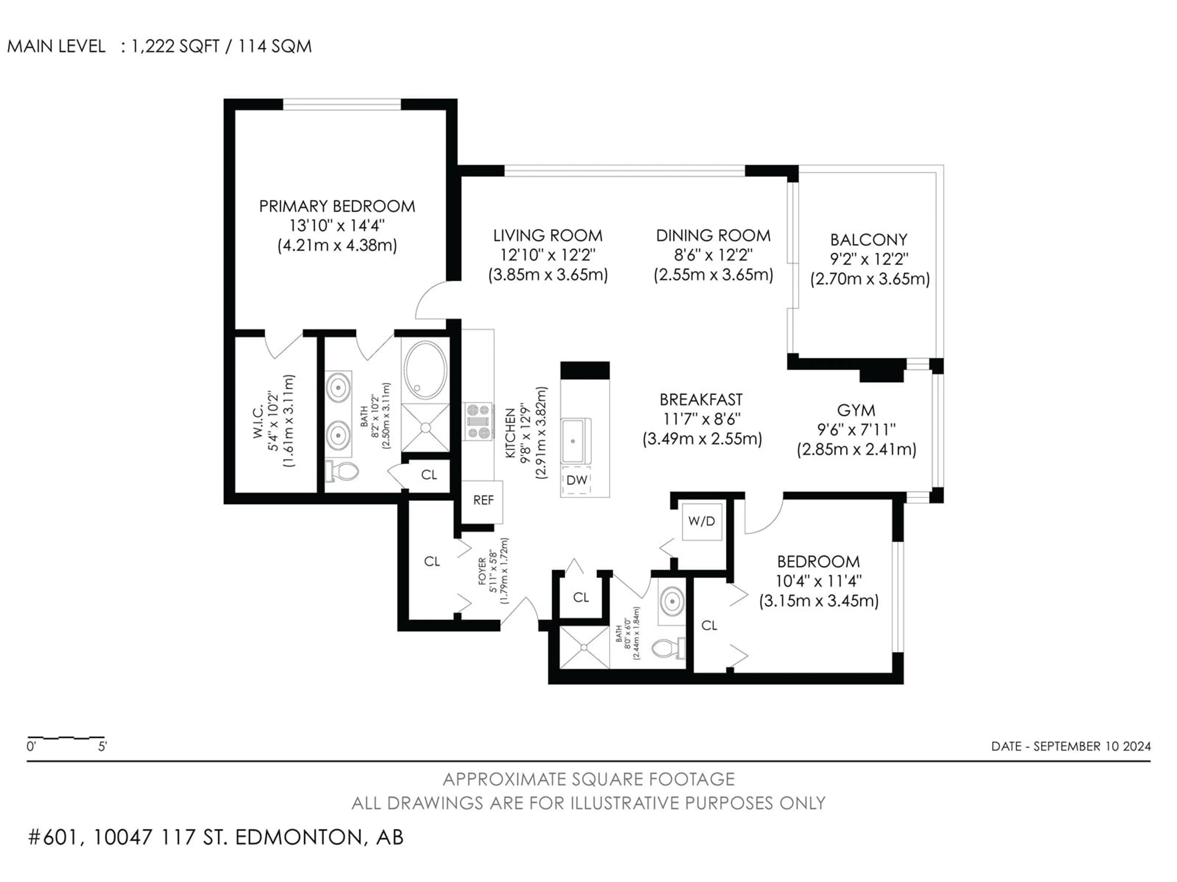 Floor plan for #601 10046 117 ST NW, Edmonton Alberta T5K1X2