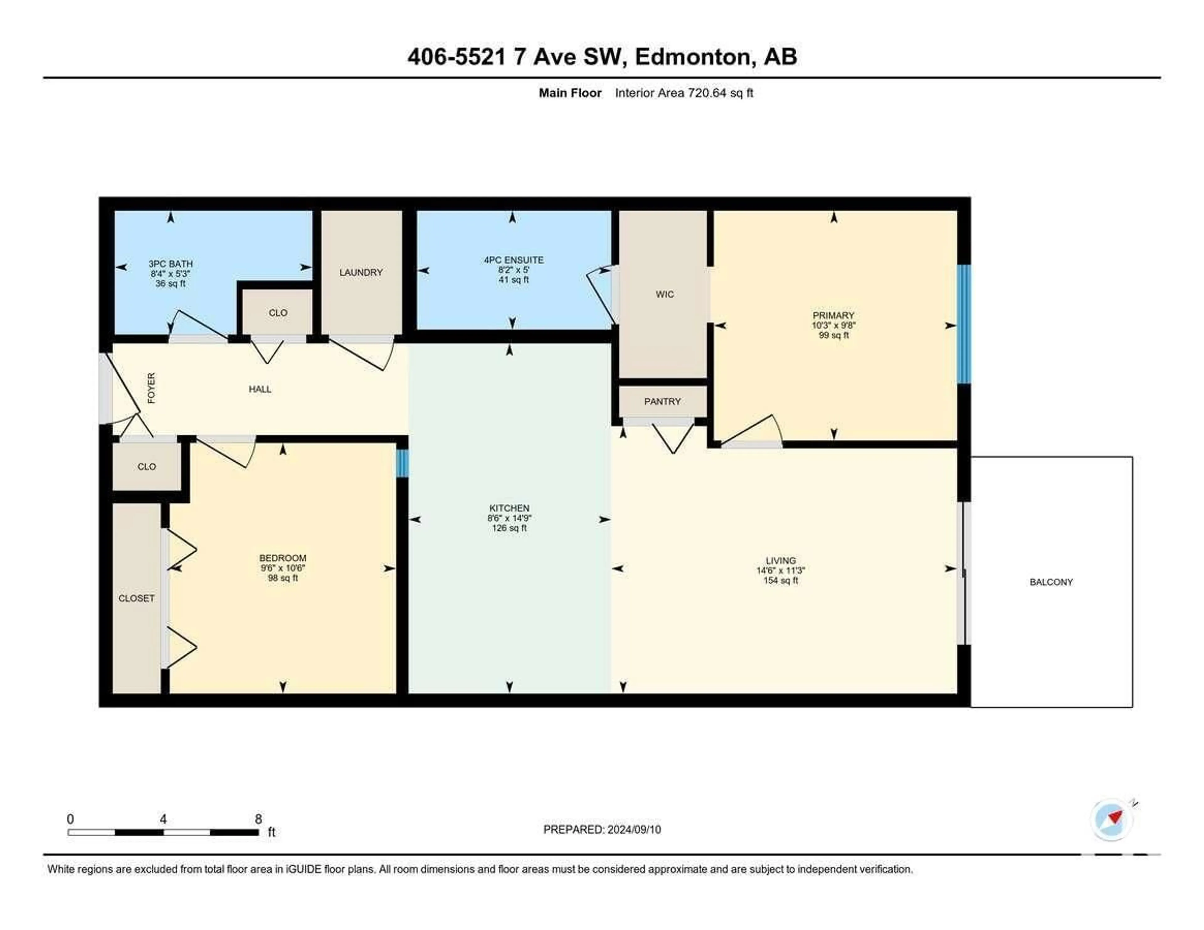 Floor plan for #406 5521 7 AV SW, Edmonton Alberta T6X2A8