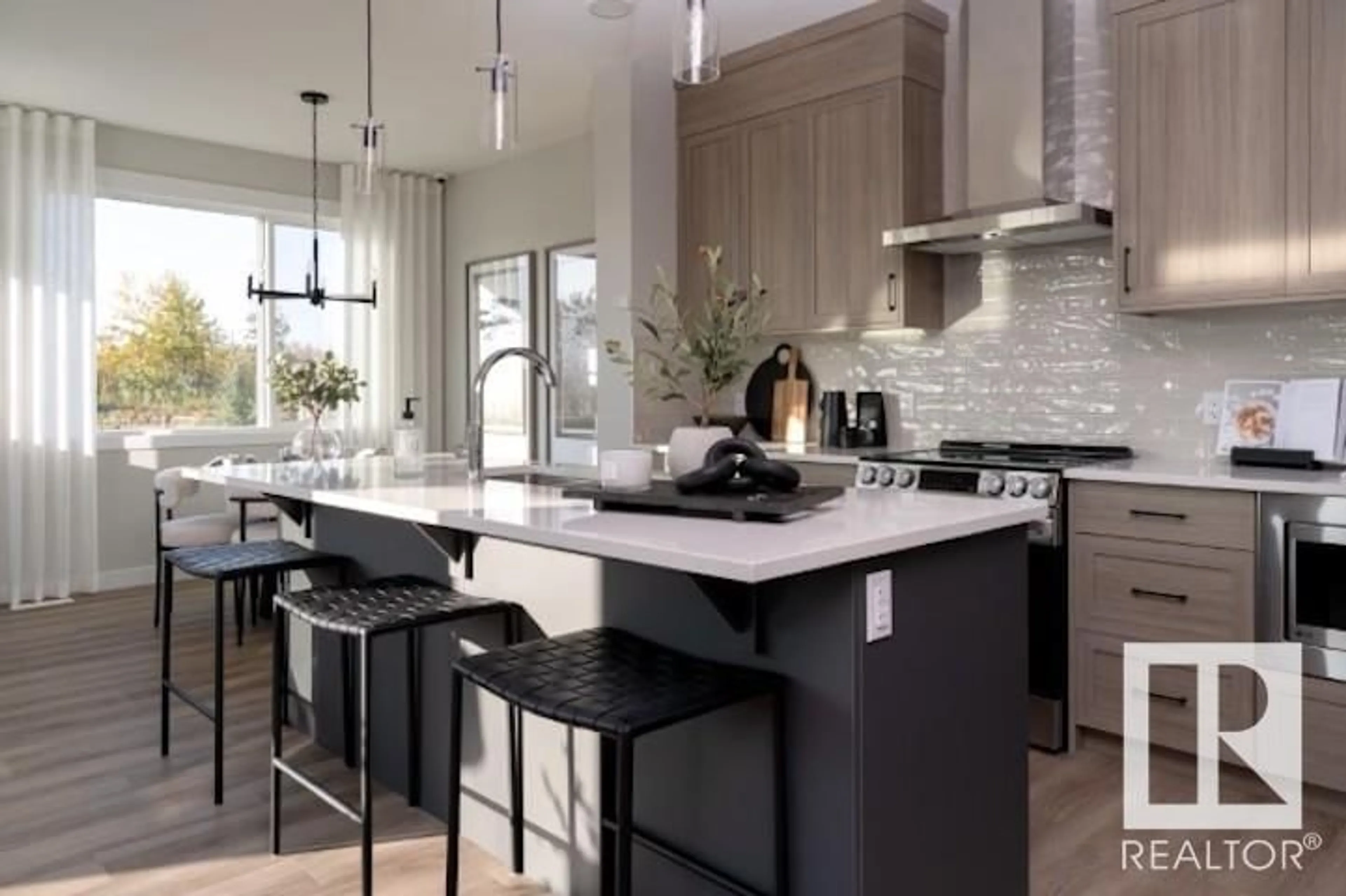 Contemporary kitchen, wood floors, mountain for 3955 WREN LOOP NW, Edmonton Alberta T5S0T1