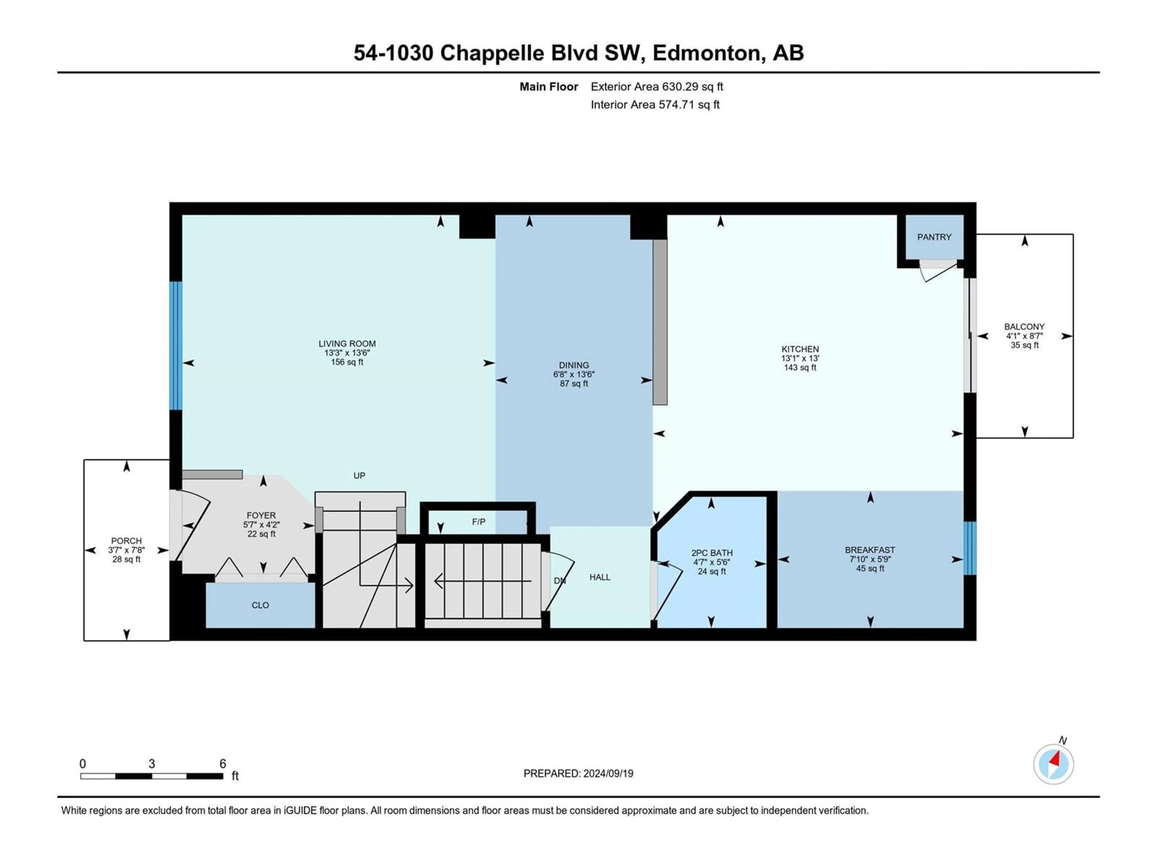 Floor plan for #54 1030 CHAPPELLE BV SW, Edmonton Alberta T6W2K7