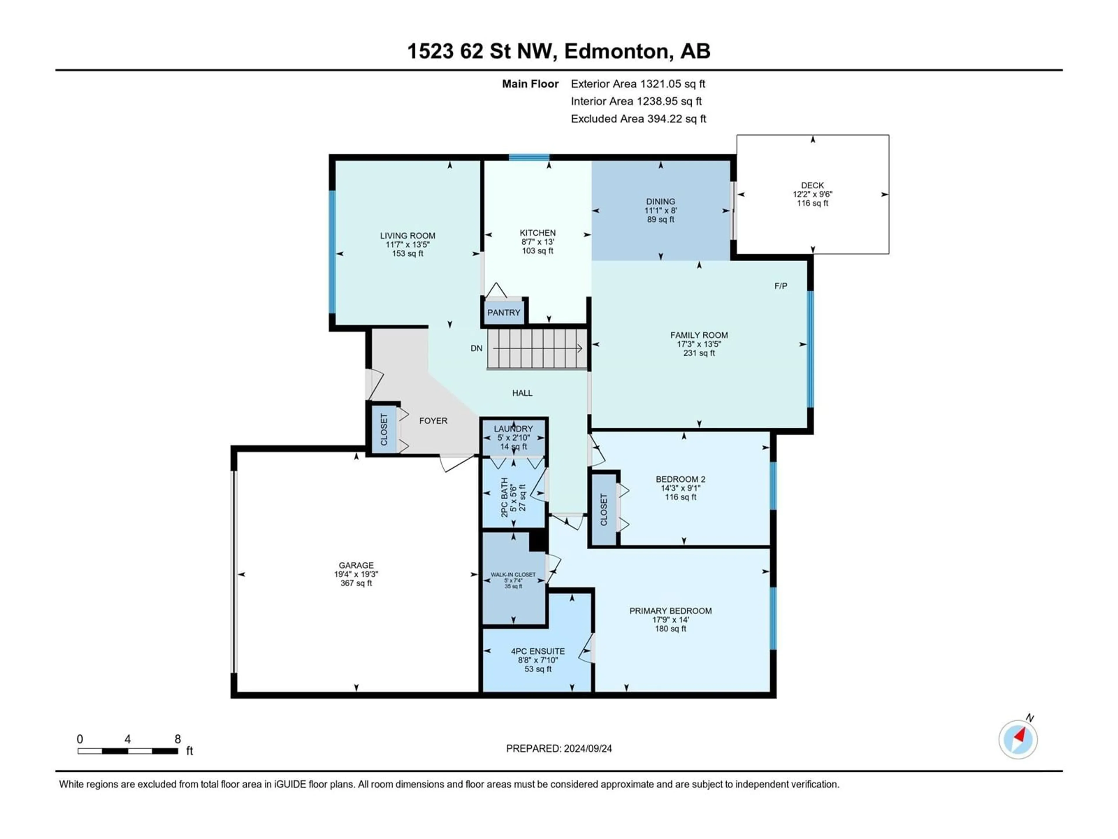 Floor plan for 1523 62 ST NW, Edmonton Alberta T6L6J4