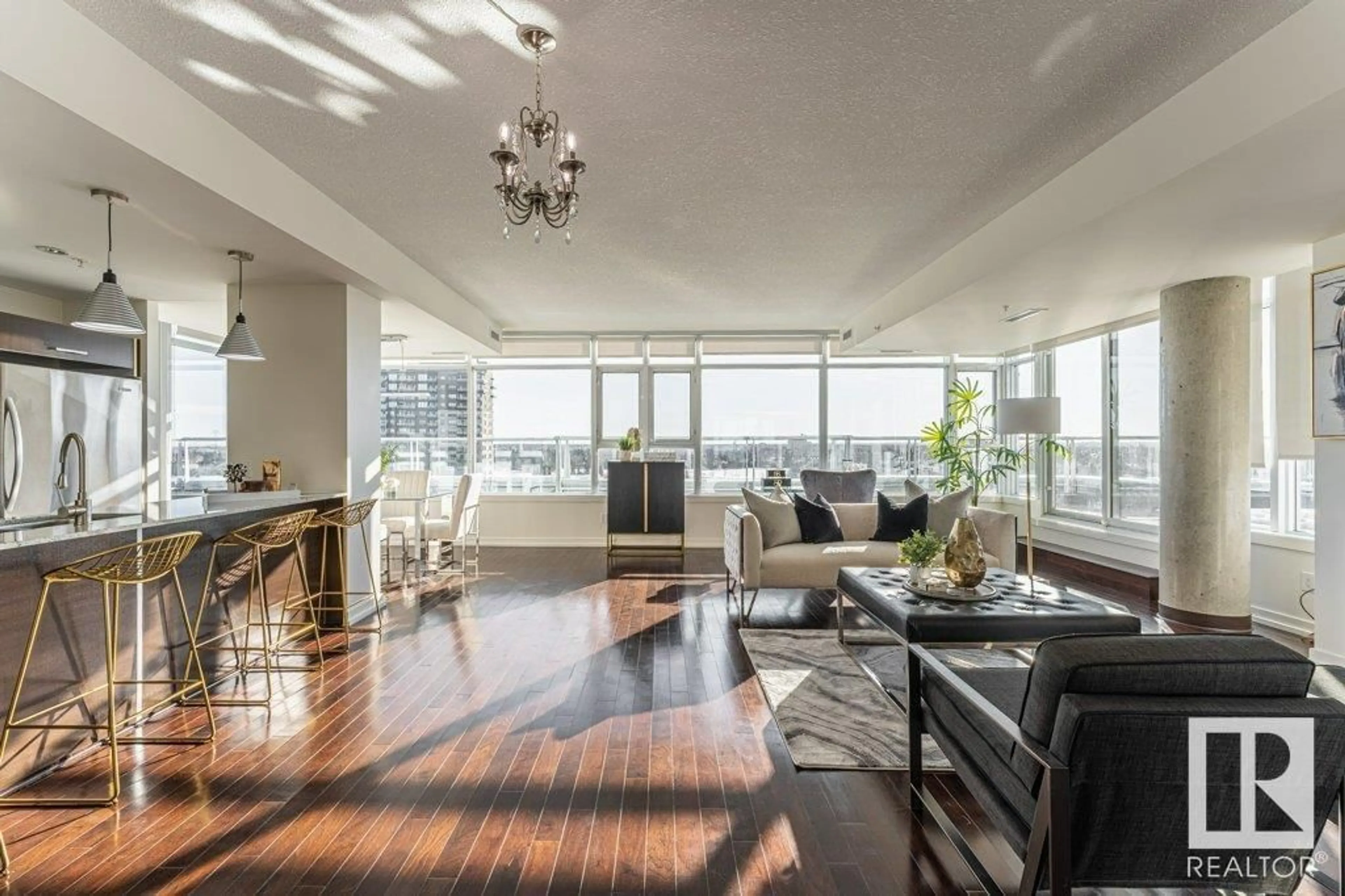 Living room, wood floors for #706 2612 109 ST NW, Edmonton Alberta T6J3T1