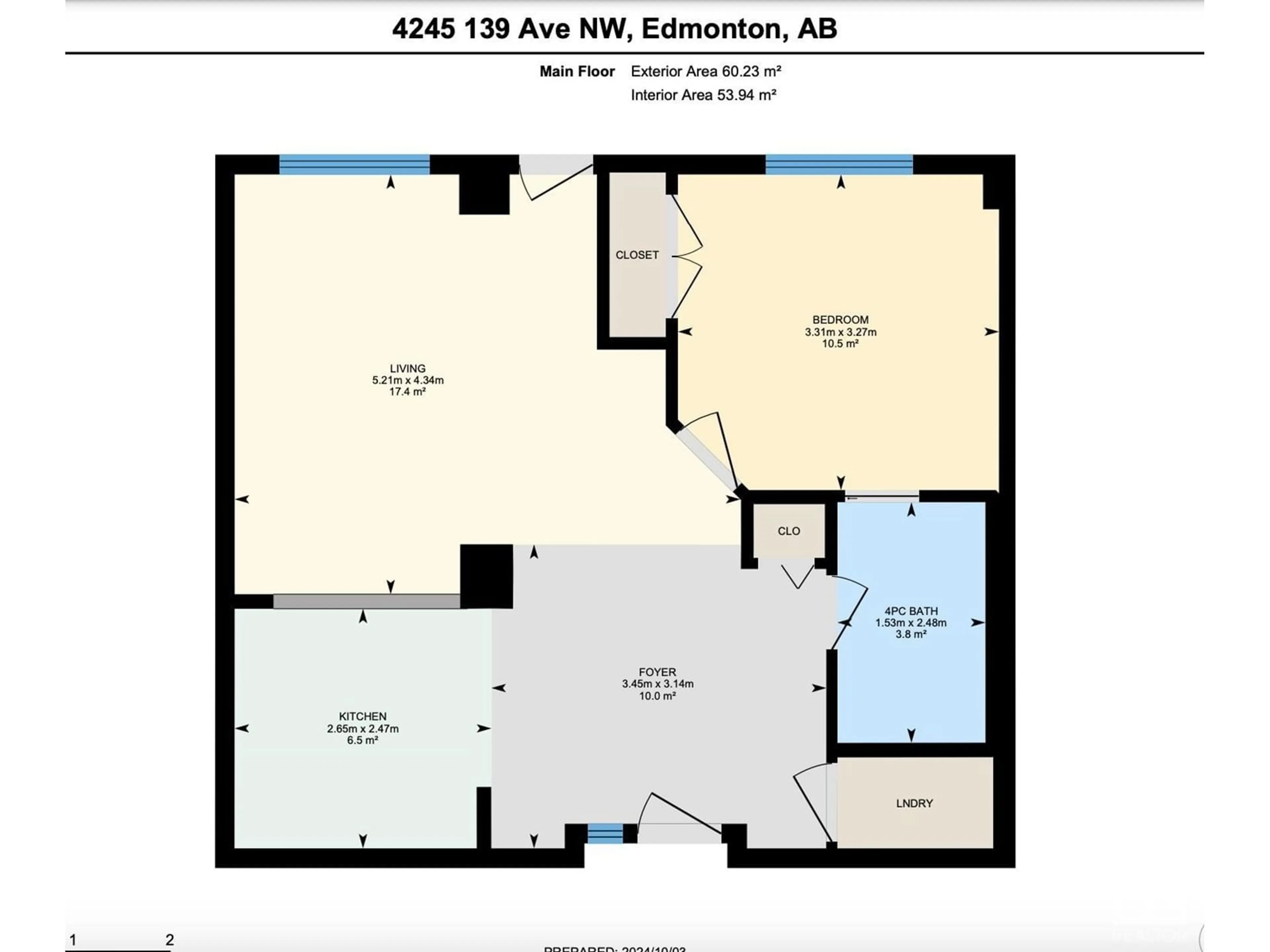 Floor plan for #2-612 4245 139 AV NW, Edmonton Alberta T5Y3E8