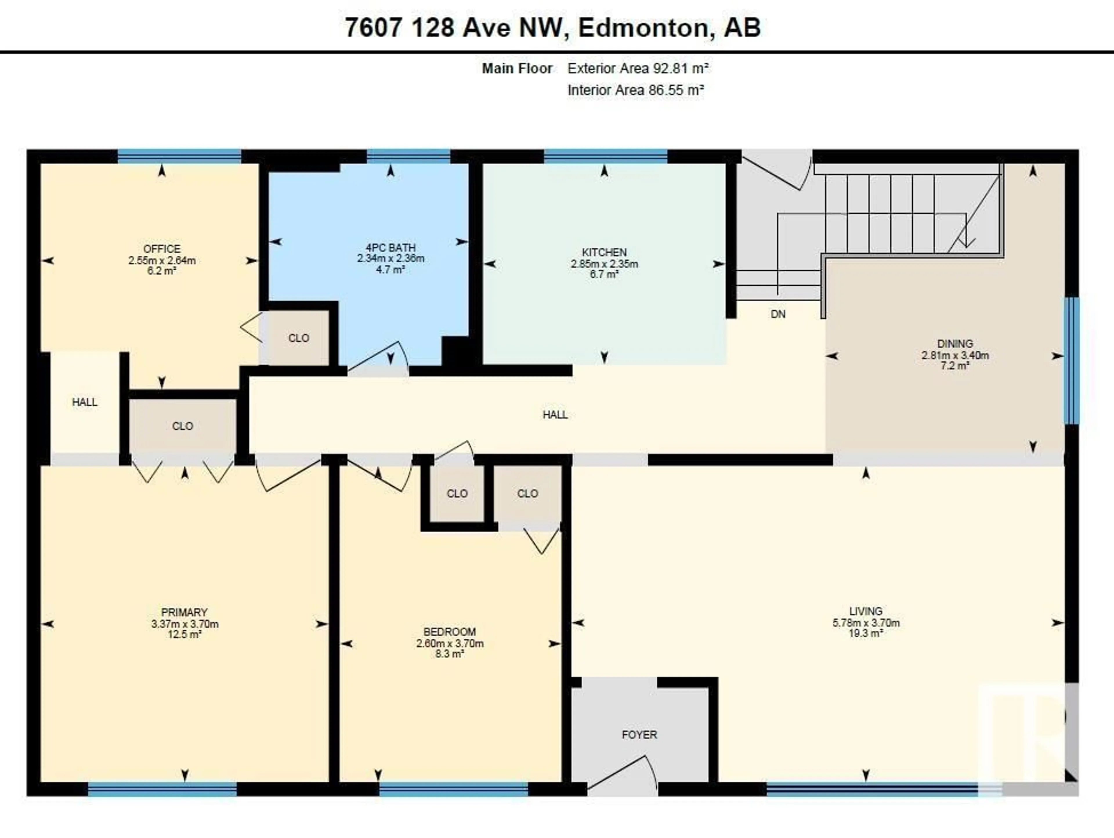 Floor plan for 7607 128 AV NW, Edmonton Alberta T5C1T3