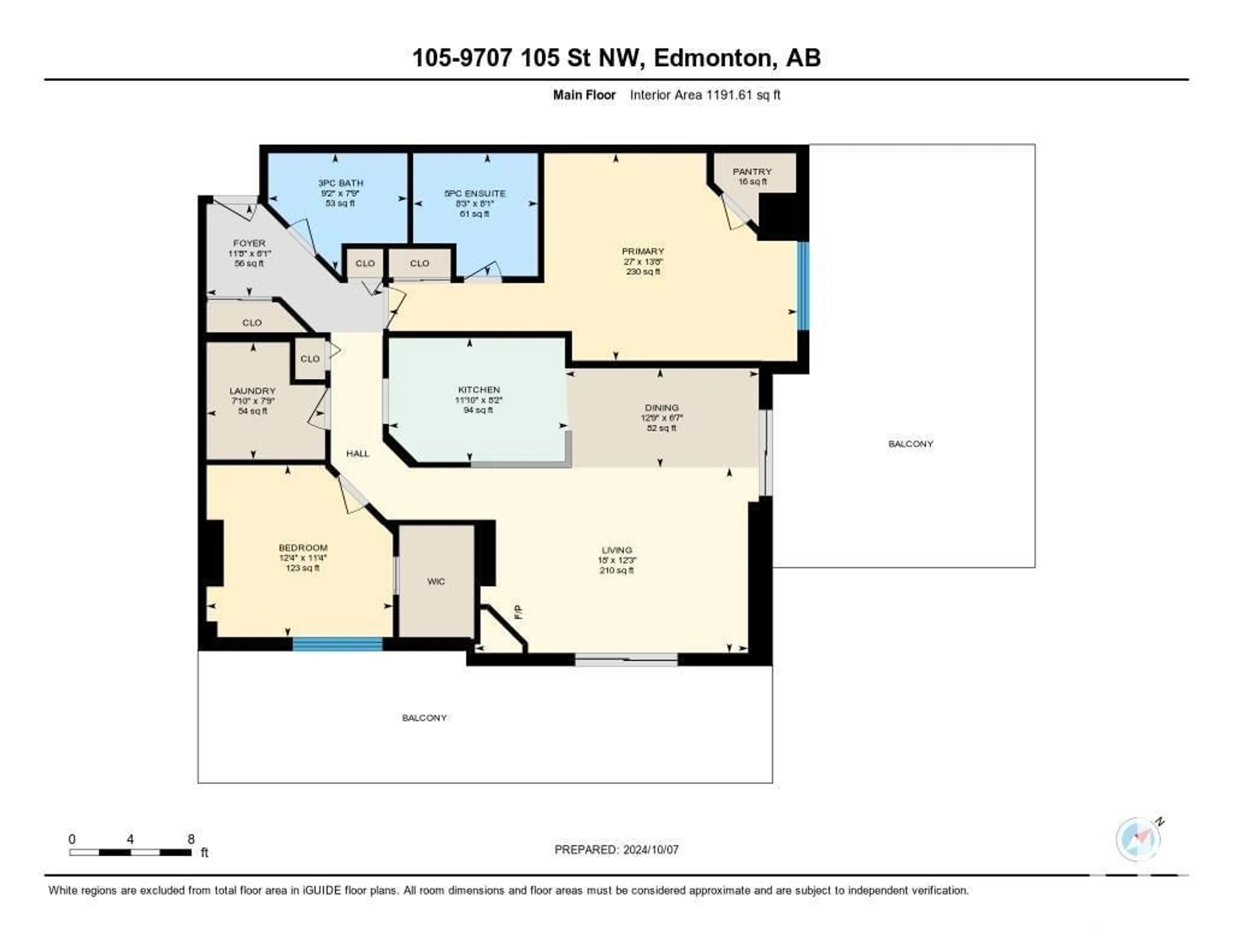 Floor plan for #105 9707 105 ST NW, Edmonton Alberta T5K2Y4