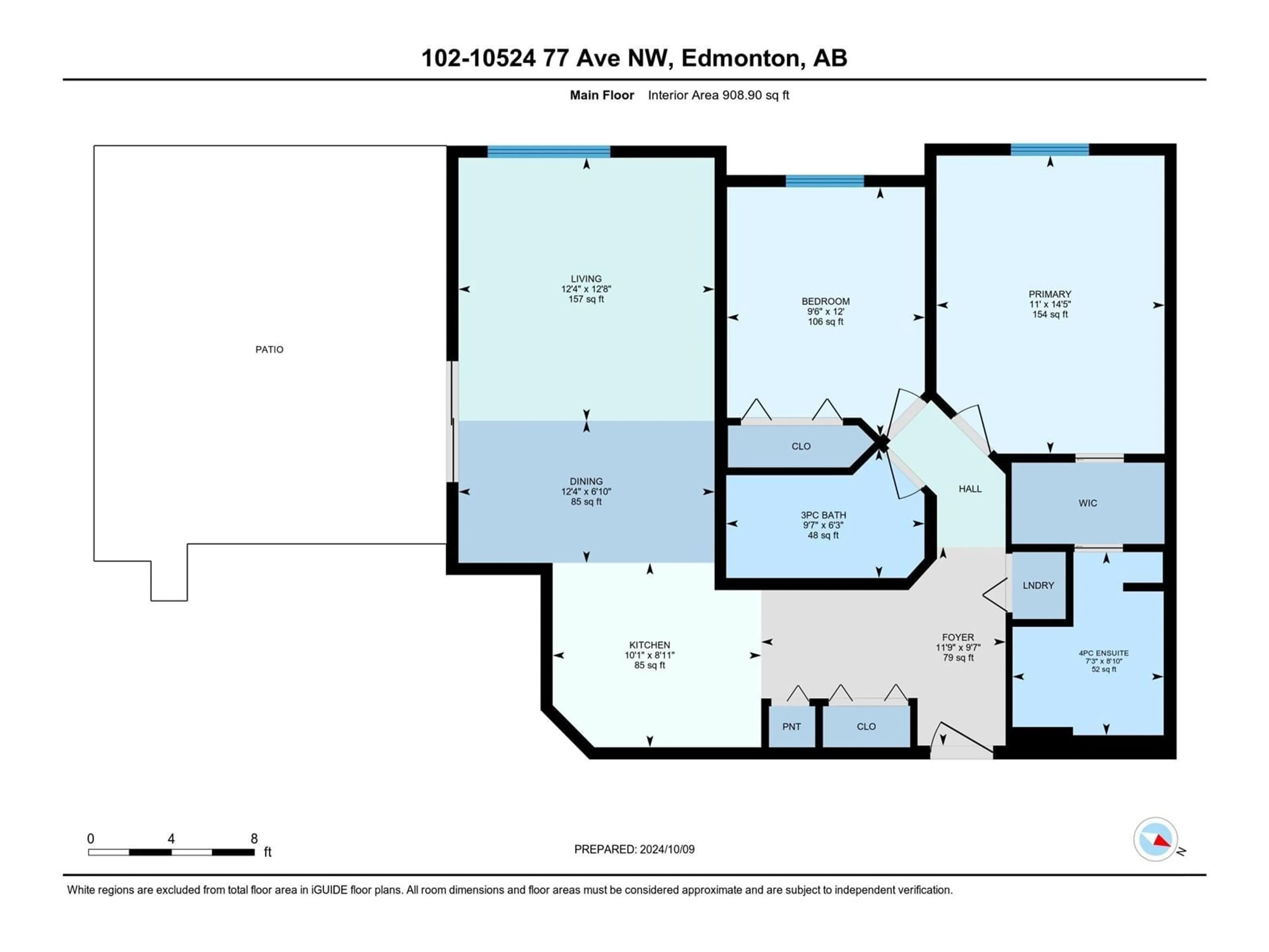 Floor plan for #102 10524 77 AV NW, Edmonton Alberta T6E1N1