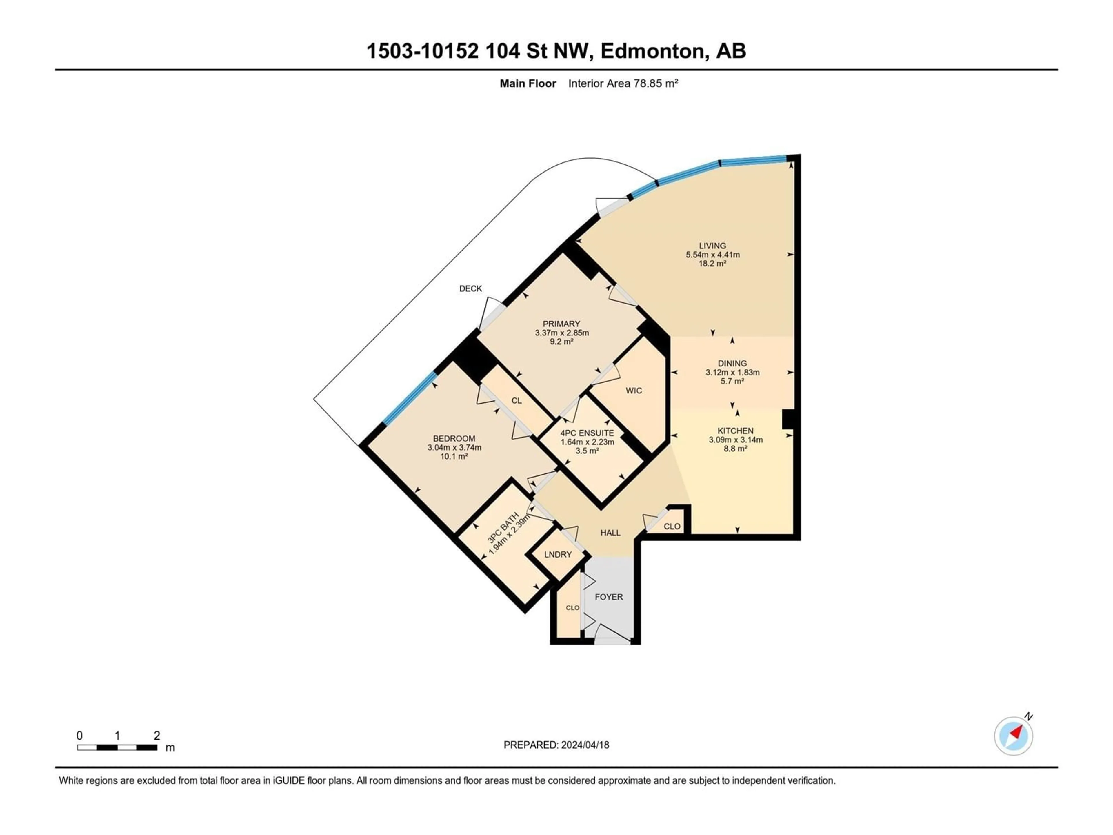 Floor plan for #1503 10152 104 ST NW, Edmonton Alberta T5J0B6