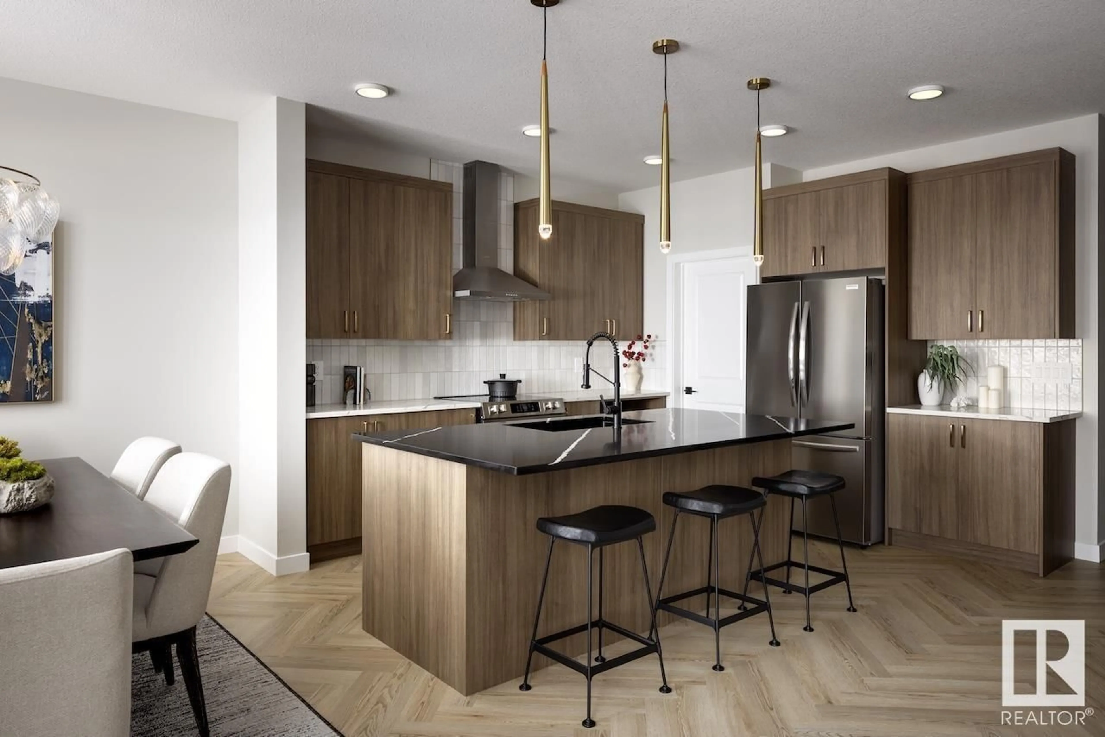 Contemporary kitchen, wood floors, mountain for 5415 KOOTOOK RD SW, Edmonton Alberta T6W5J3