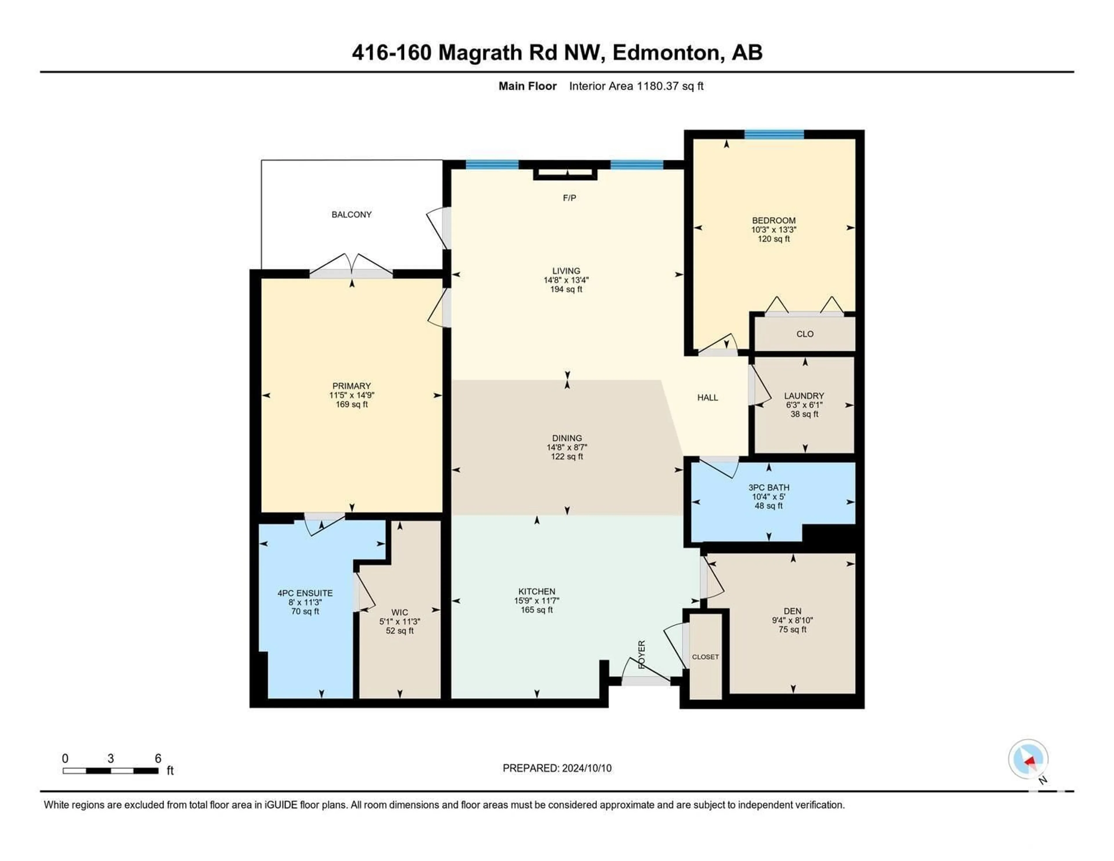 Floor plan for #416 160 MAGRATH RD NW, Edmonton Alberta T6R3T7