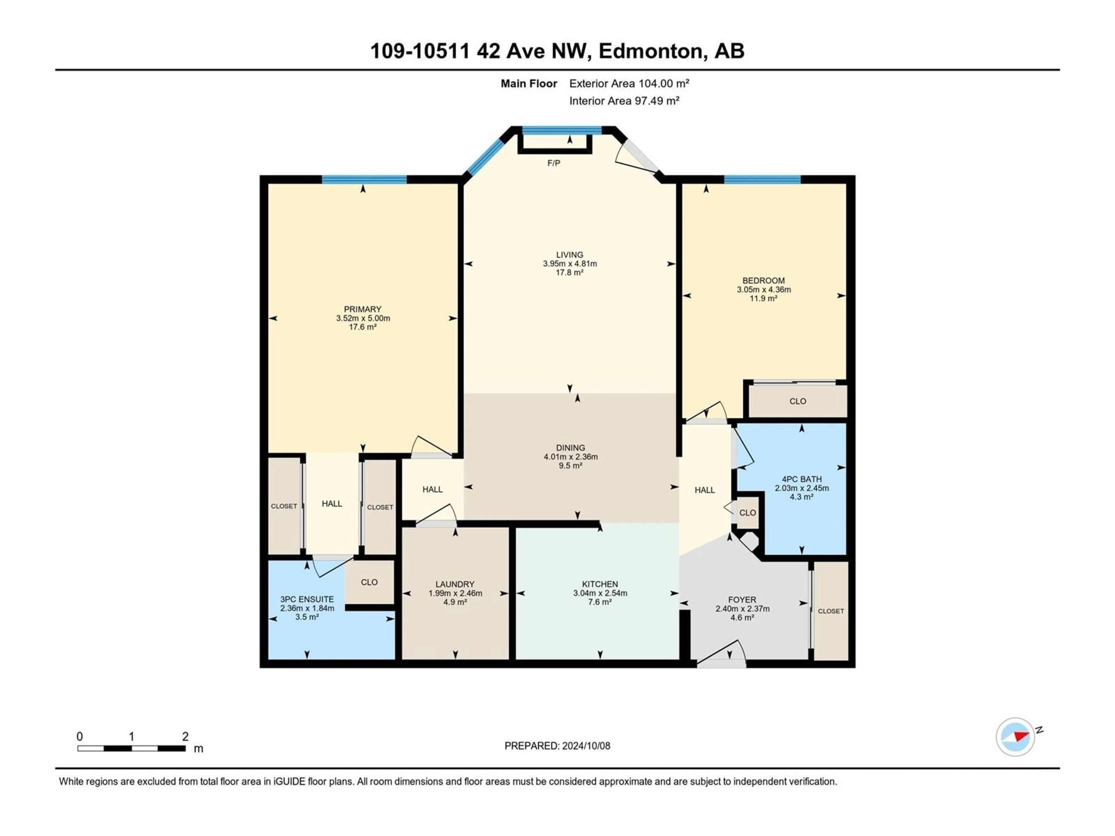 Floor plan for #109 10511 42 AV NW, Edmonton Alberta T6J7G8