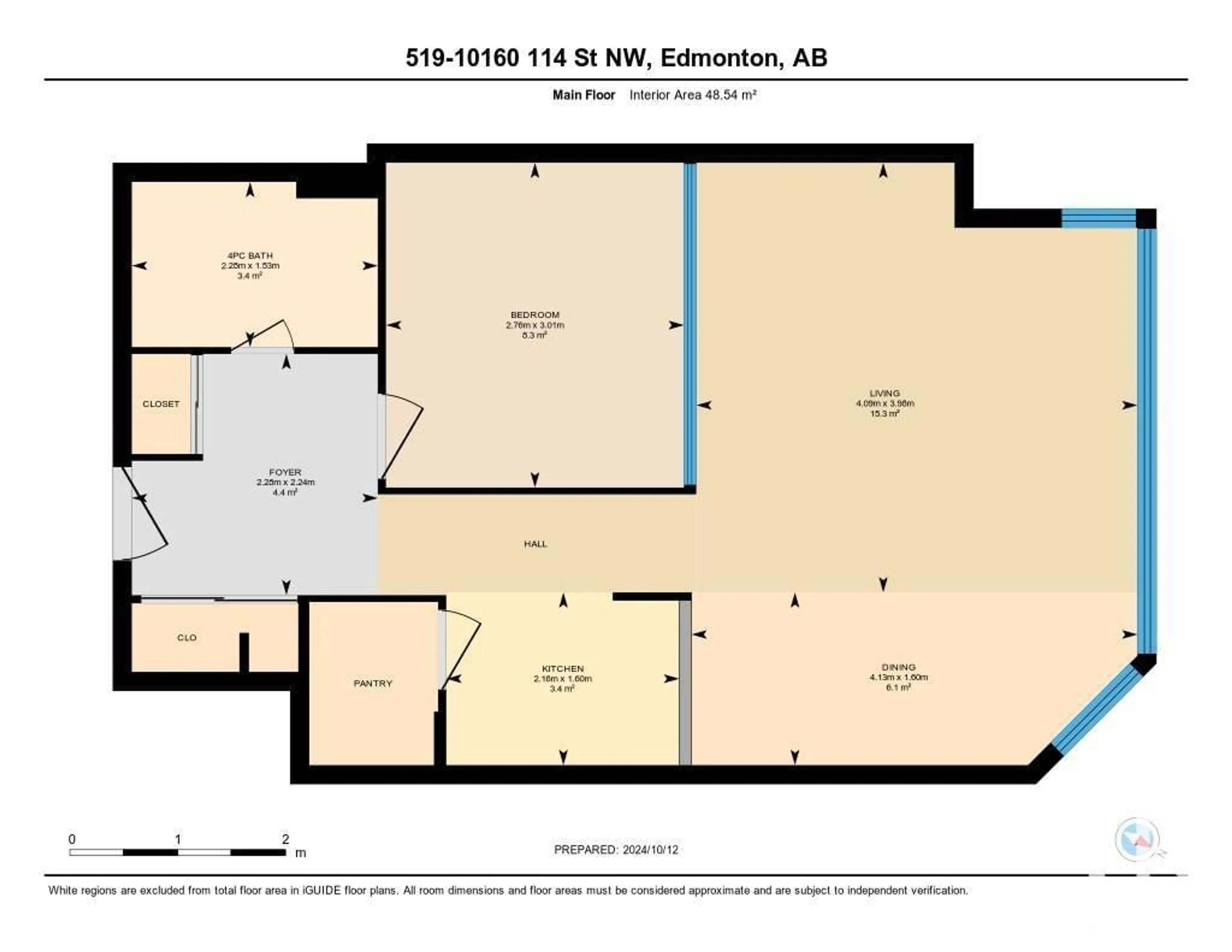 Floor plan for #519 10160 114 ST NW, Edmonton Alberta T5K2L2