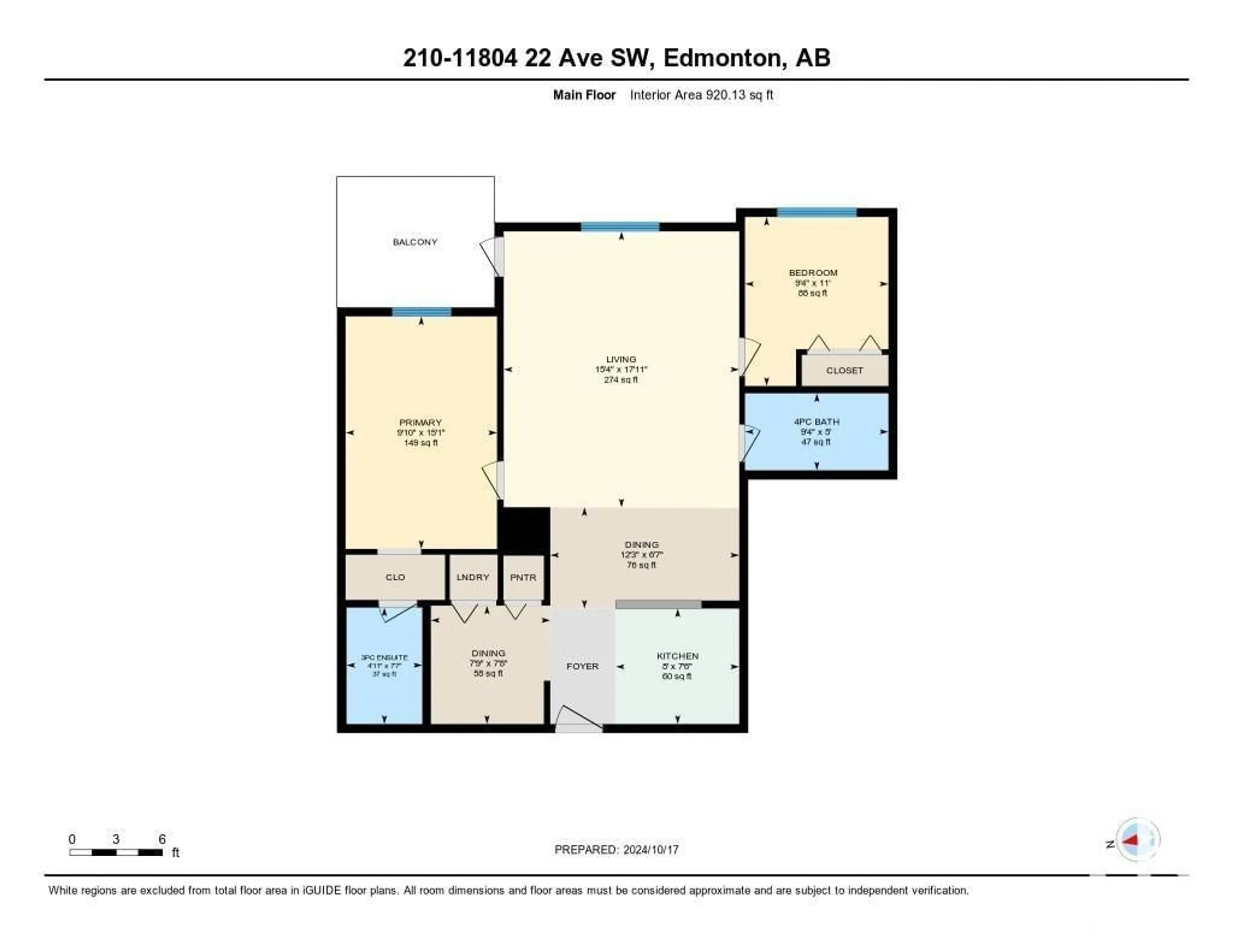 Floor plan for #1210 11804 22 AV SW, Edmonton Alberta T6W2A2