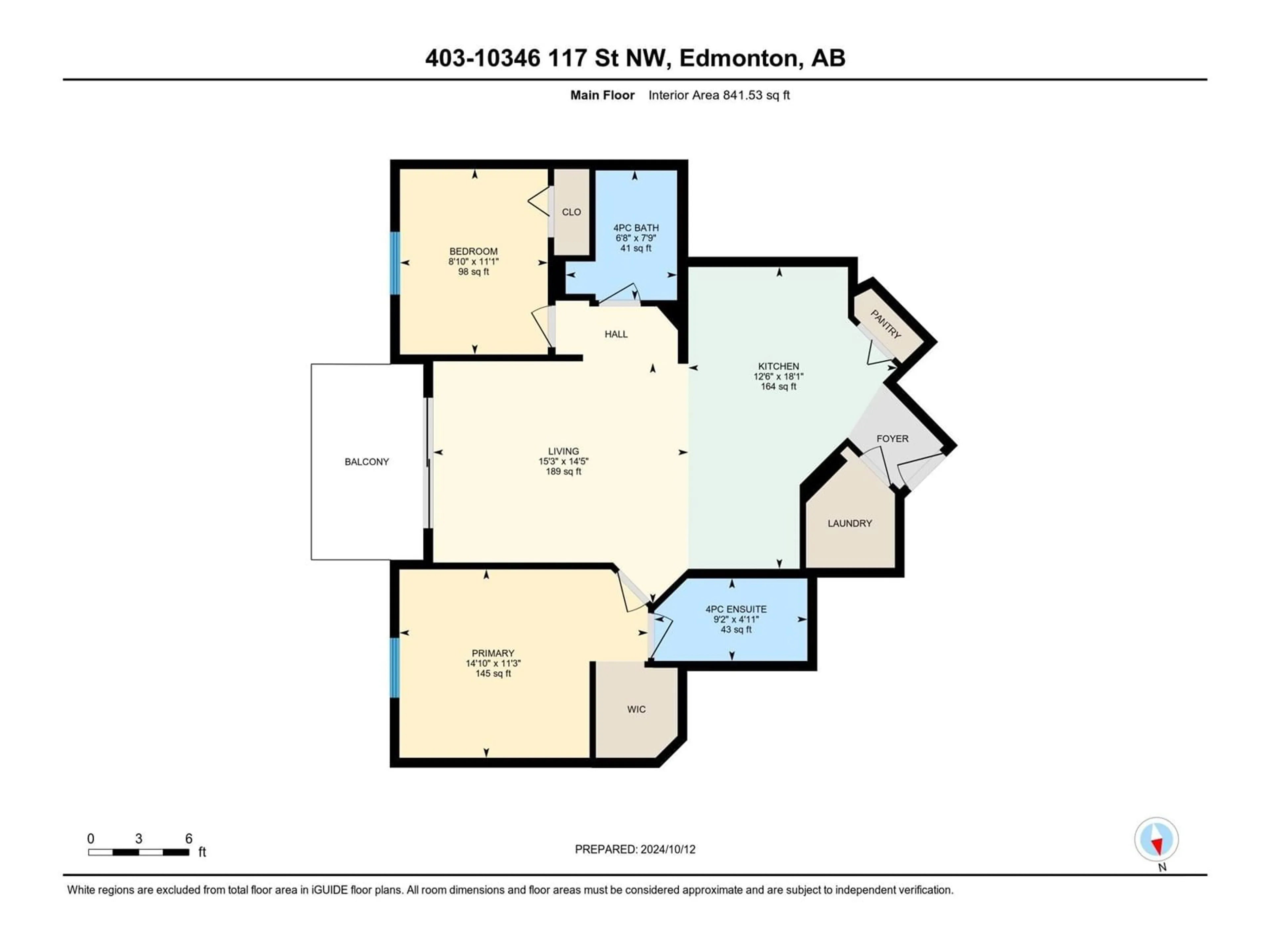 Floor plan for #403 10346 117 ST NW, Edmonton Alberta T5K2Y7