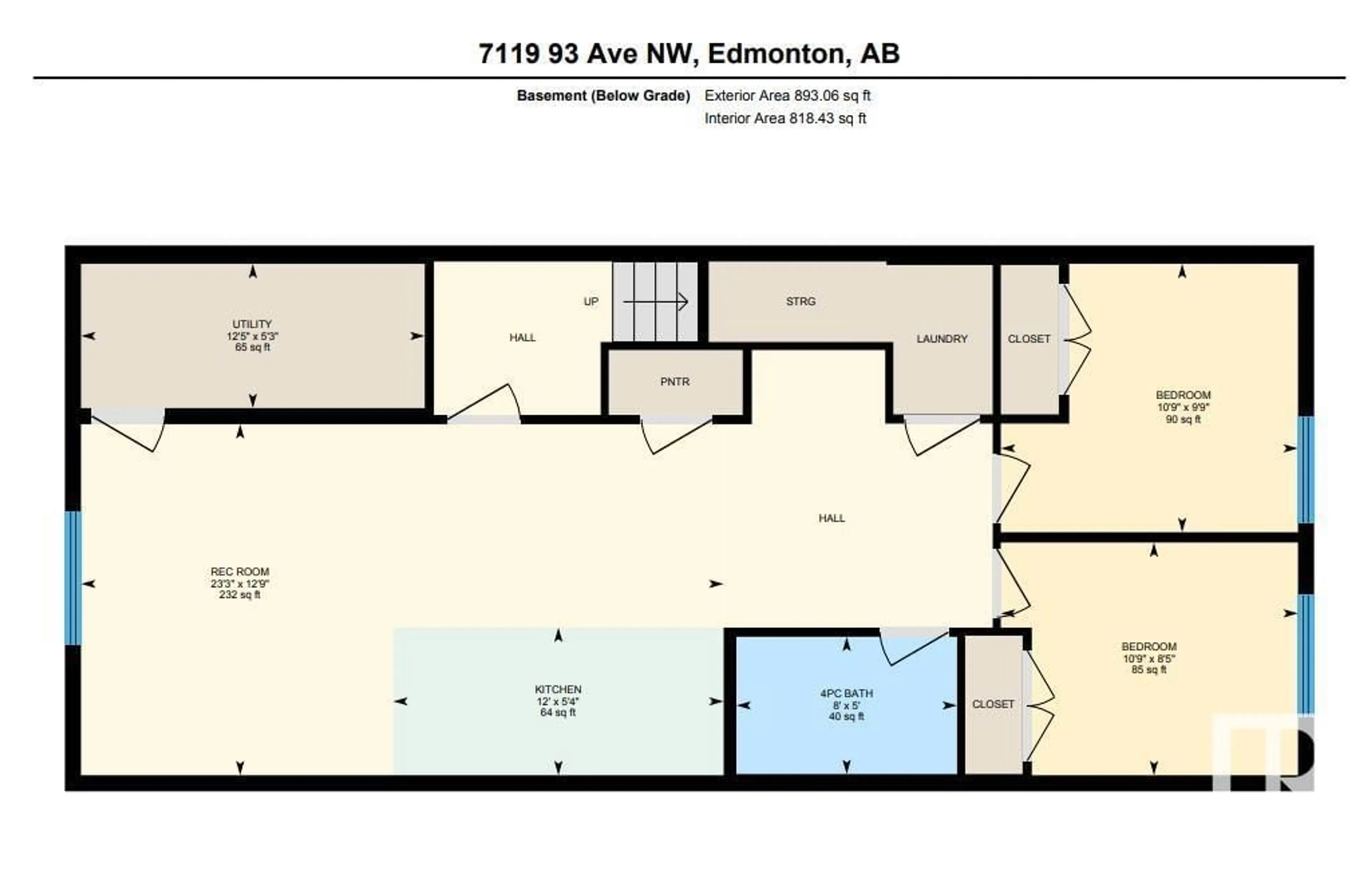 Floor plan for 7119 93 AV NW, Edmonton Alberta T6B0W7