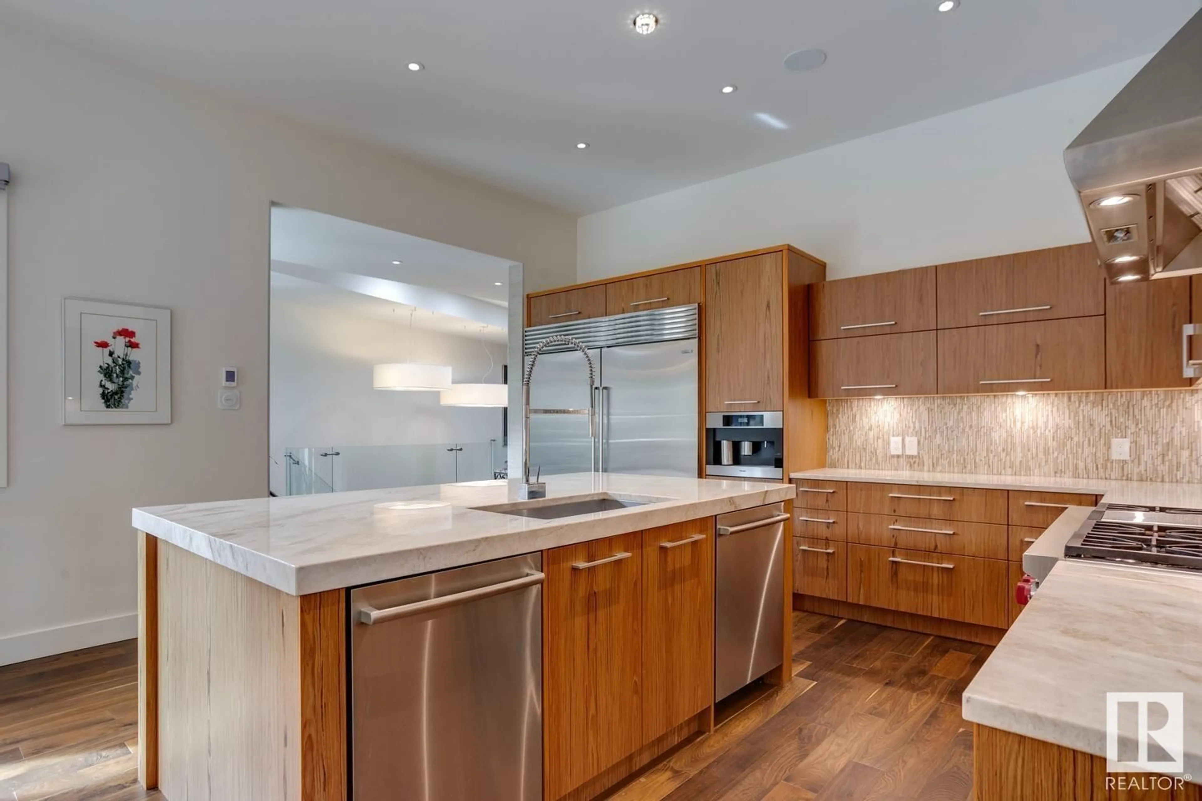 Contemporary kitchen, wood floors for 243 WINDERMERE DR NW, Edmonton Alberta T6W0S4